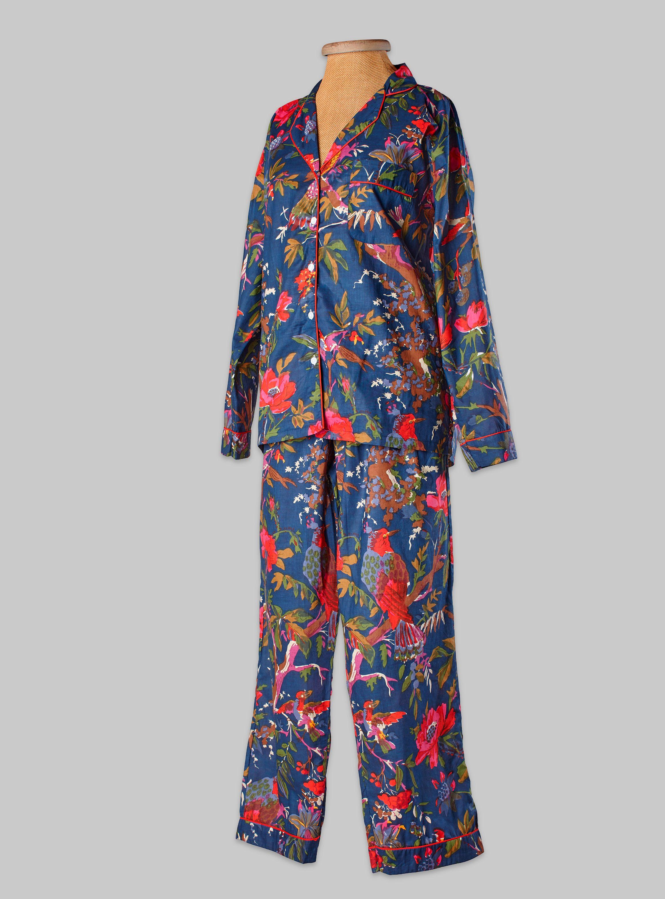 Pijama 2 piezas pantalón y camisa estampado full color blue flower talla L-0