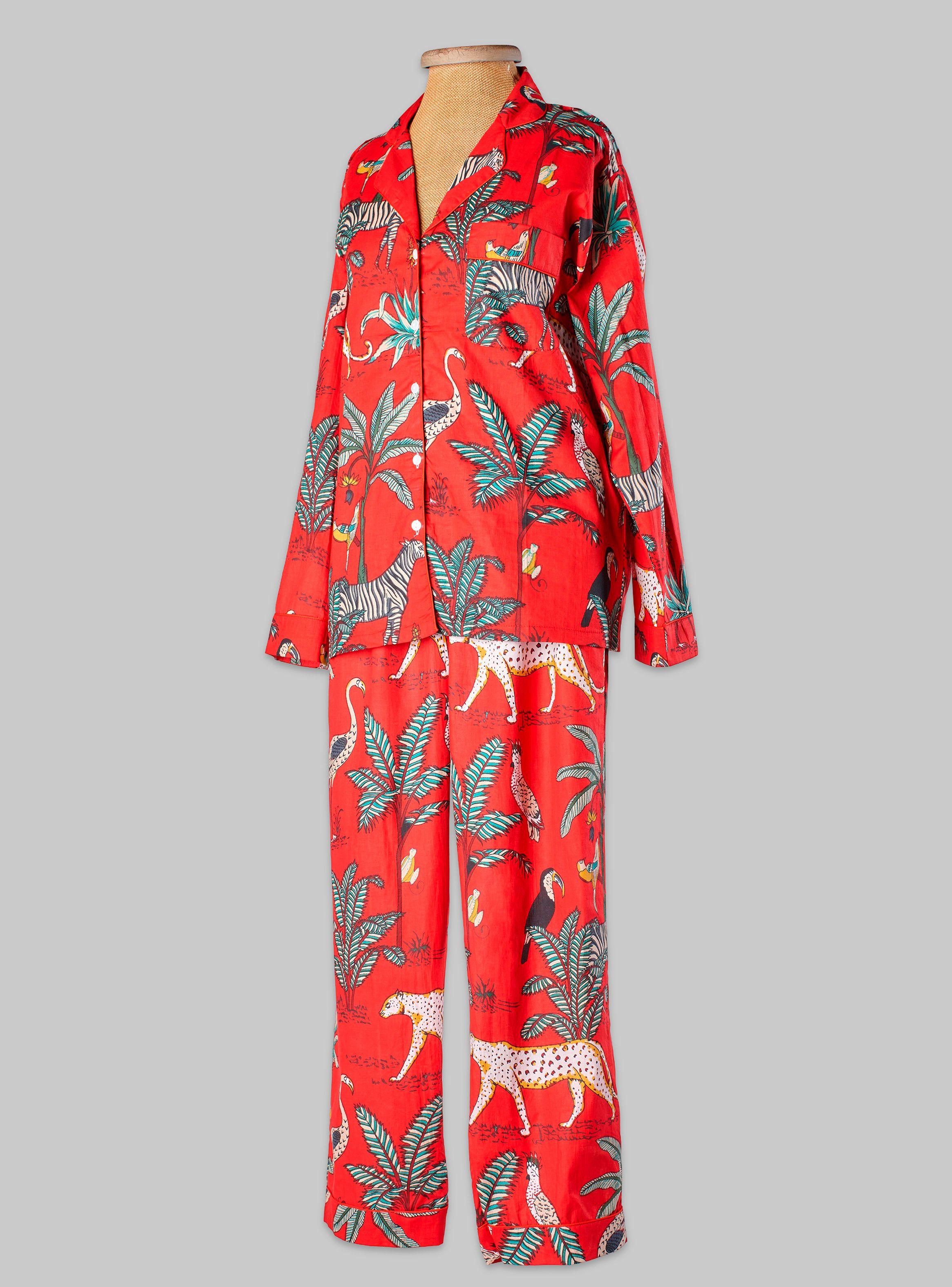 Pijama 2 piezas pantalón y camisa estampado full color jungle red talla M-0