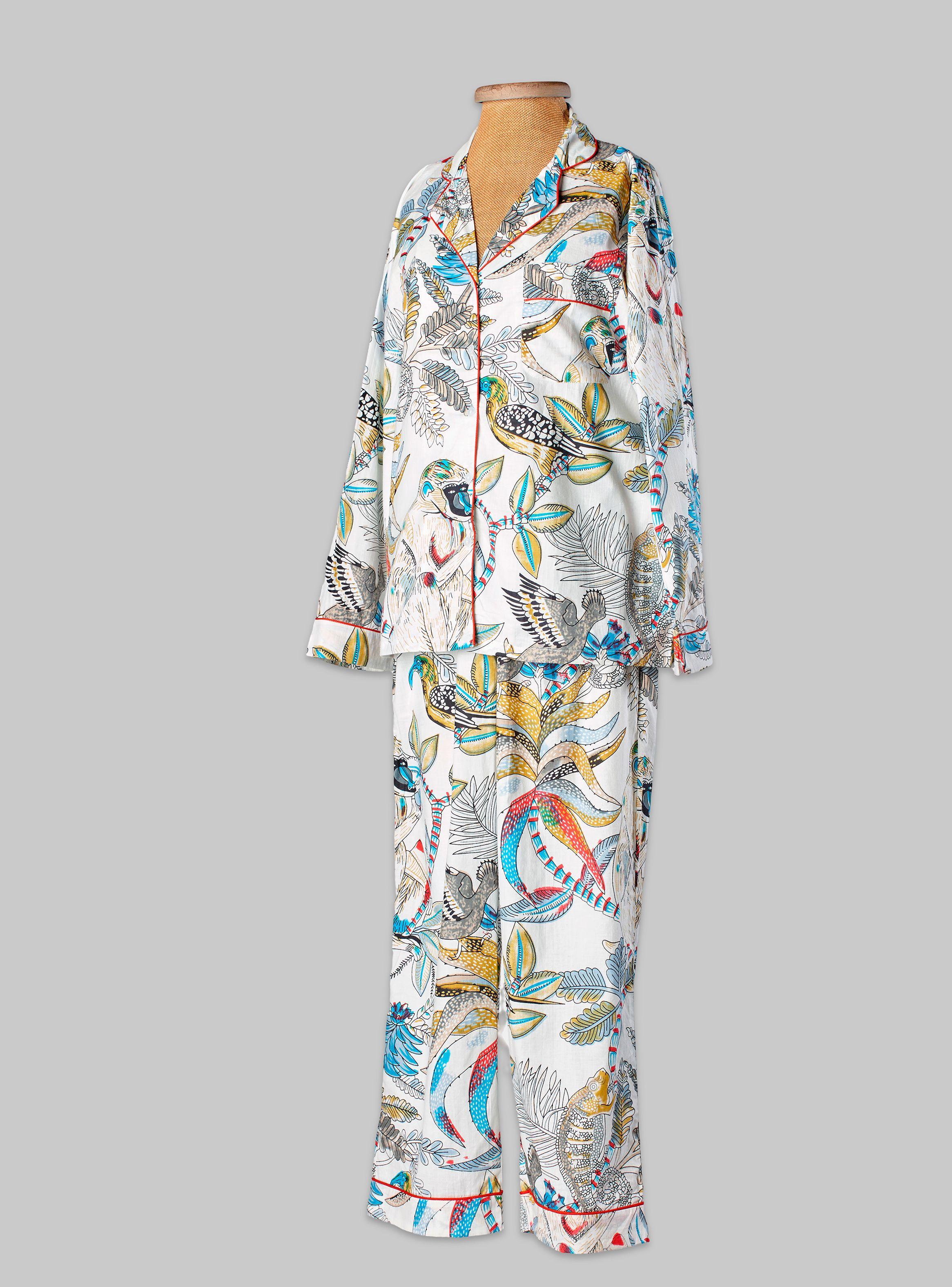 Pijama 2 piezas pantalón y camisa estampado full color monkey white talla L-0