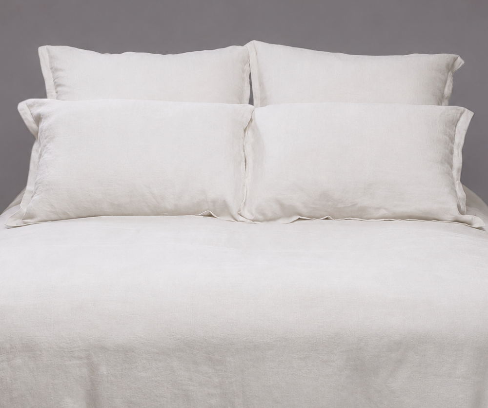 Set 2 Fundas de almohada 100% lino prelavado, color blanco tamaño 52x92cm.-0