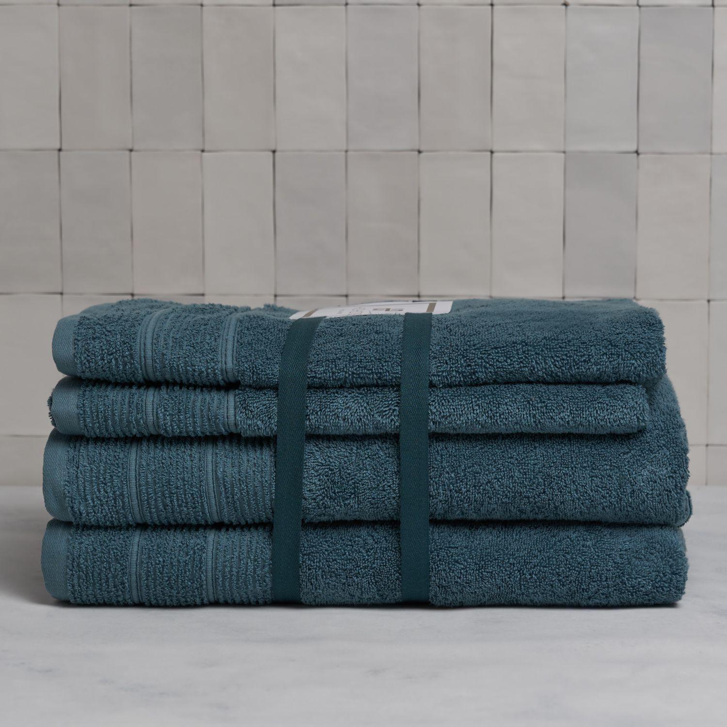 Set de toallas Deluxe con elegante guarda clásica en 100% algodón turco 620gr, color Verde petróleo.-2