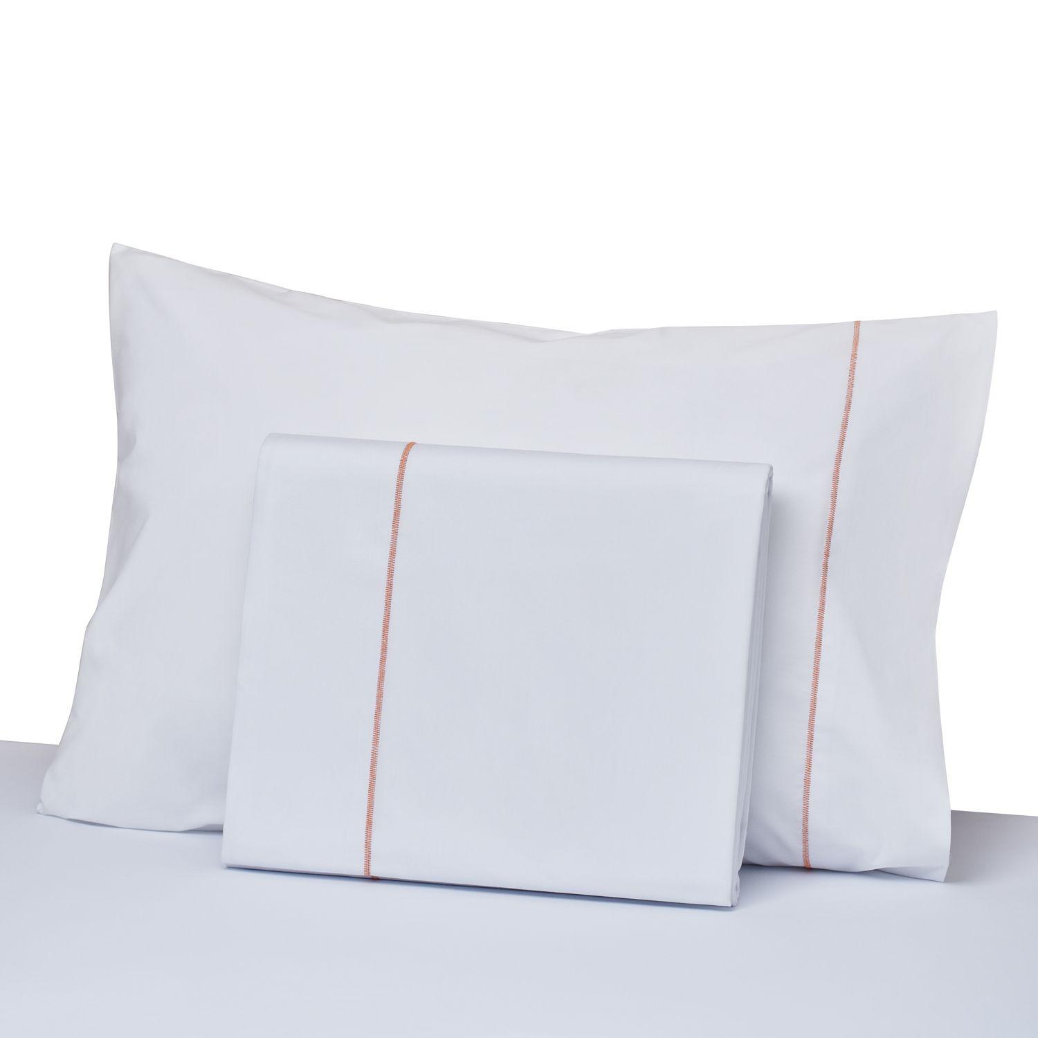 Juego de sábanas Fresh King 200 hilos 60% algodón - 40% poliéster, con festón zigzag color Mandarina-0