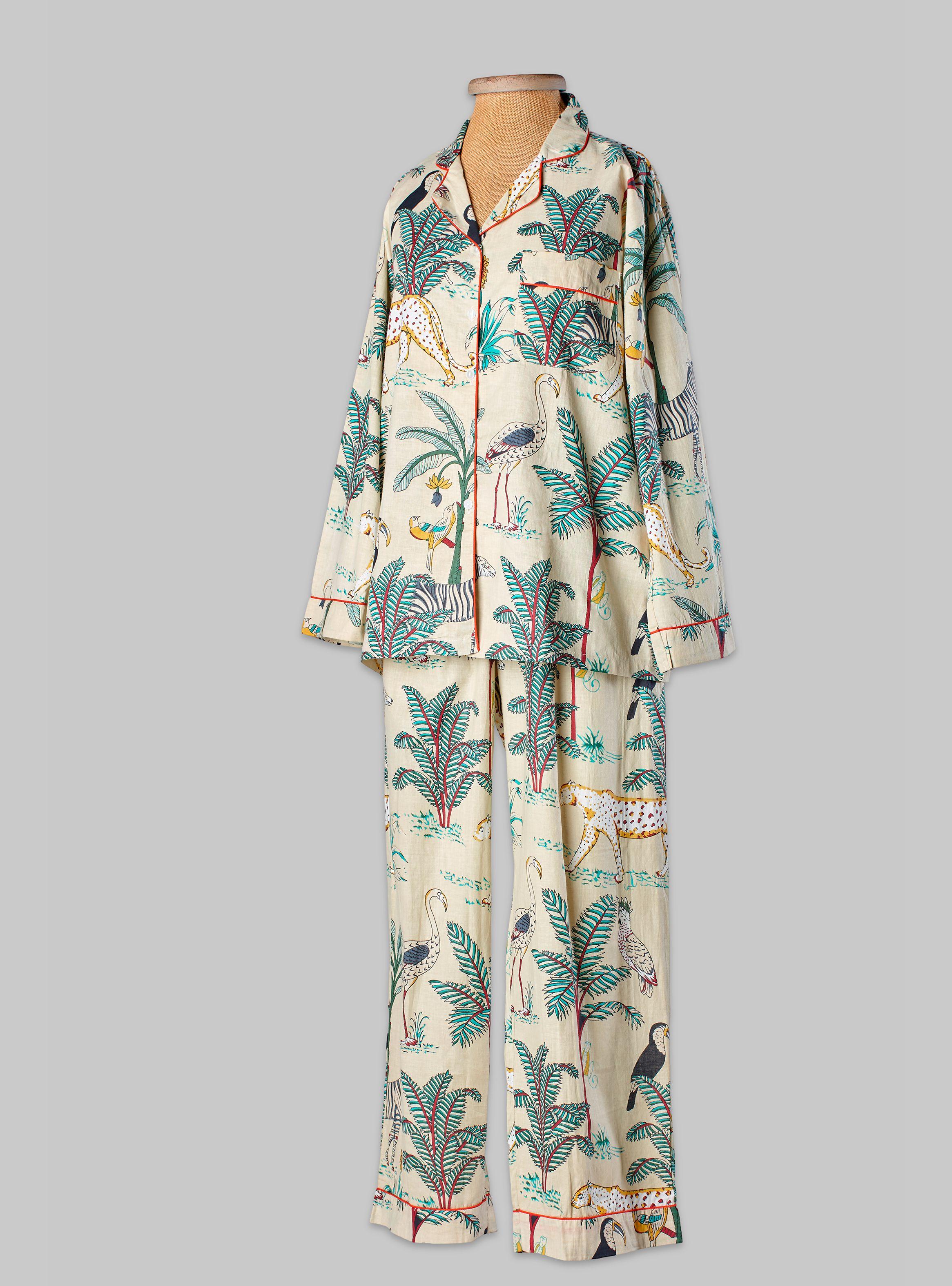 Pijama 2 piezas pantalón y camisa estampado full color jungle cream talla M-0