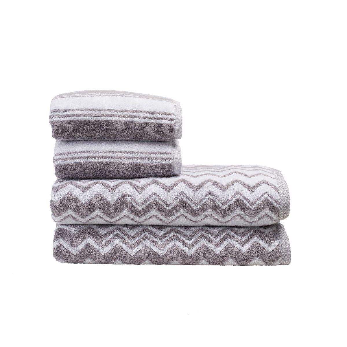 Set 2 toallas mano y 2 toallas baño GEO gris, 100% algodón, 600 gr/m2-0