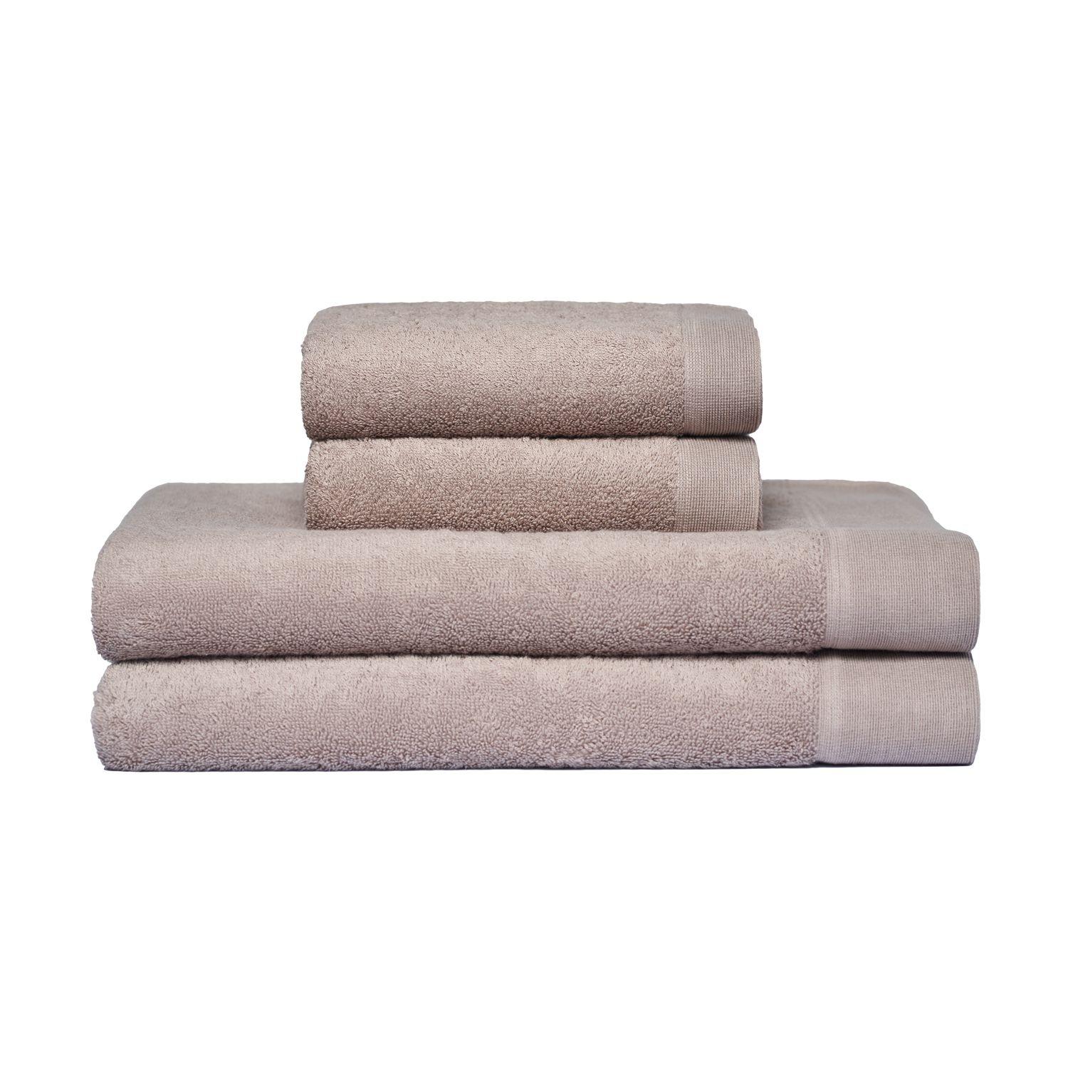 Set 2 toallas mano y 2 toallones baño Elegance sándalo, 100% algodón, 550 gr/m2-0