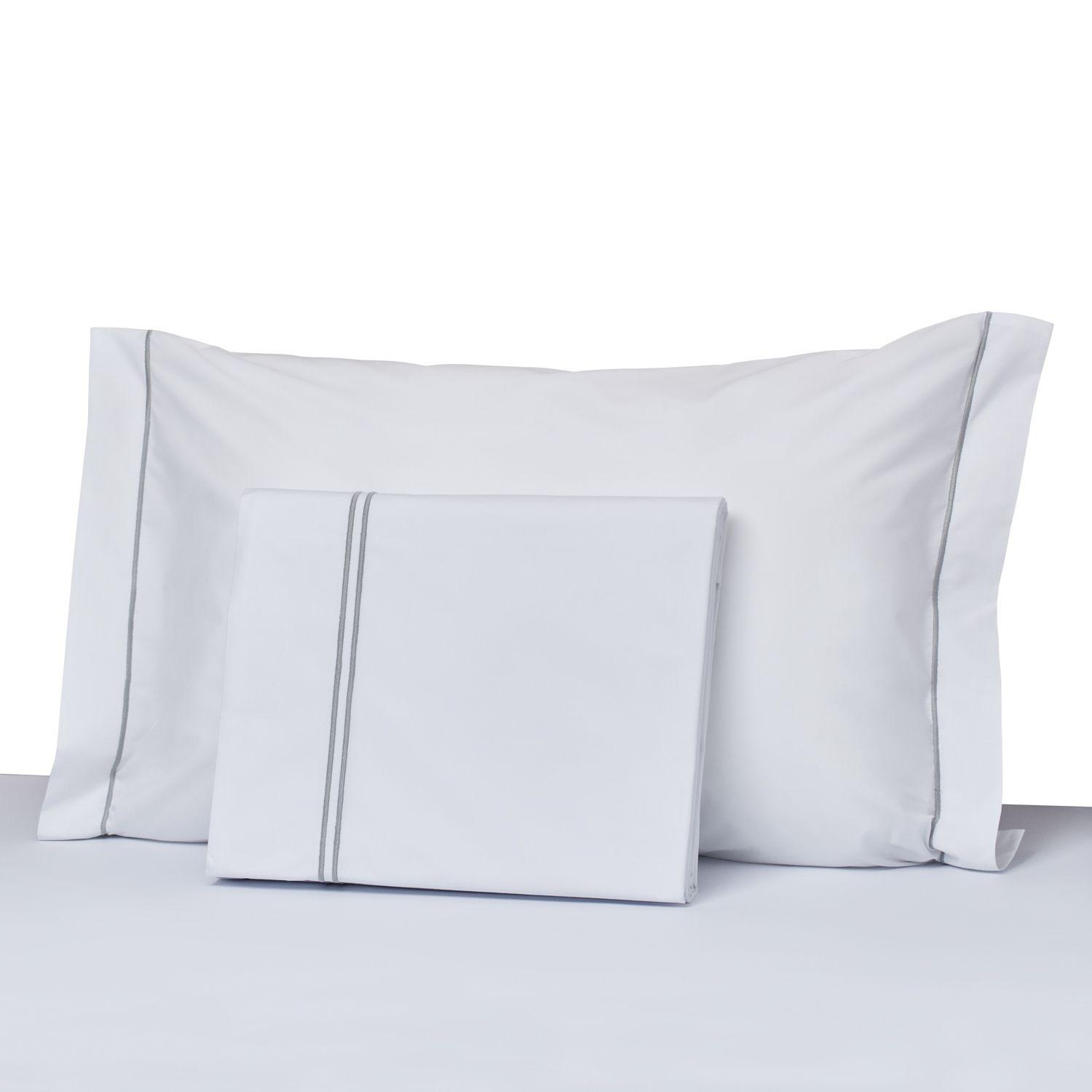 Juego sábanas 1 plaza 200 hilos 50% alg - 50% pol, con doble festón gris-0