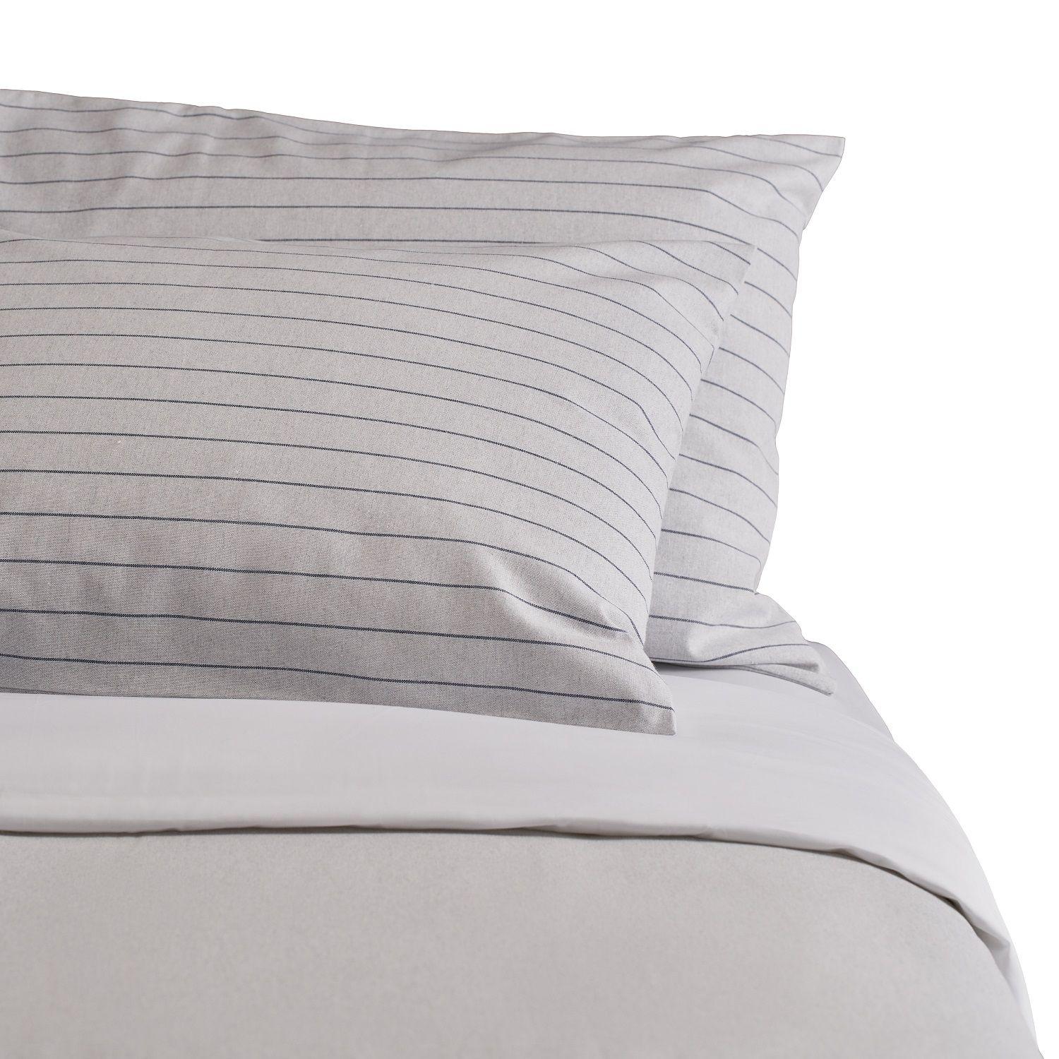 Set 2P funda de plumón lisa + 2 fundas de almohada a rayas + sábana bajera elasticada-0