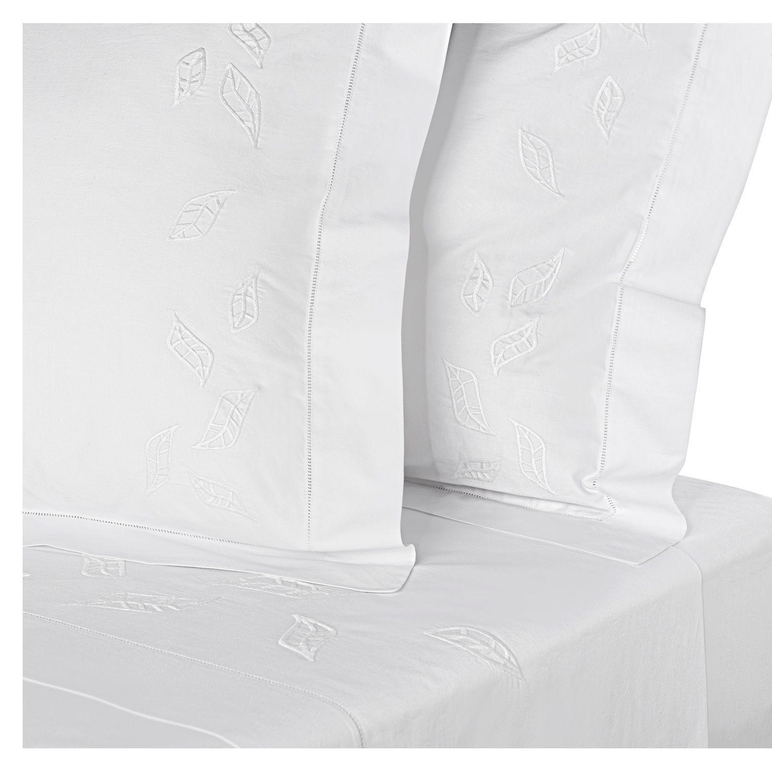 Juego sábanas 2 plazas bordadas Hojas, Satén 380 hilos 100% algodón-0