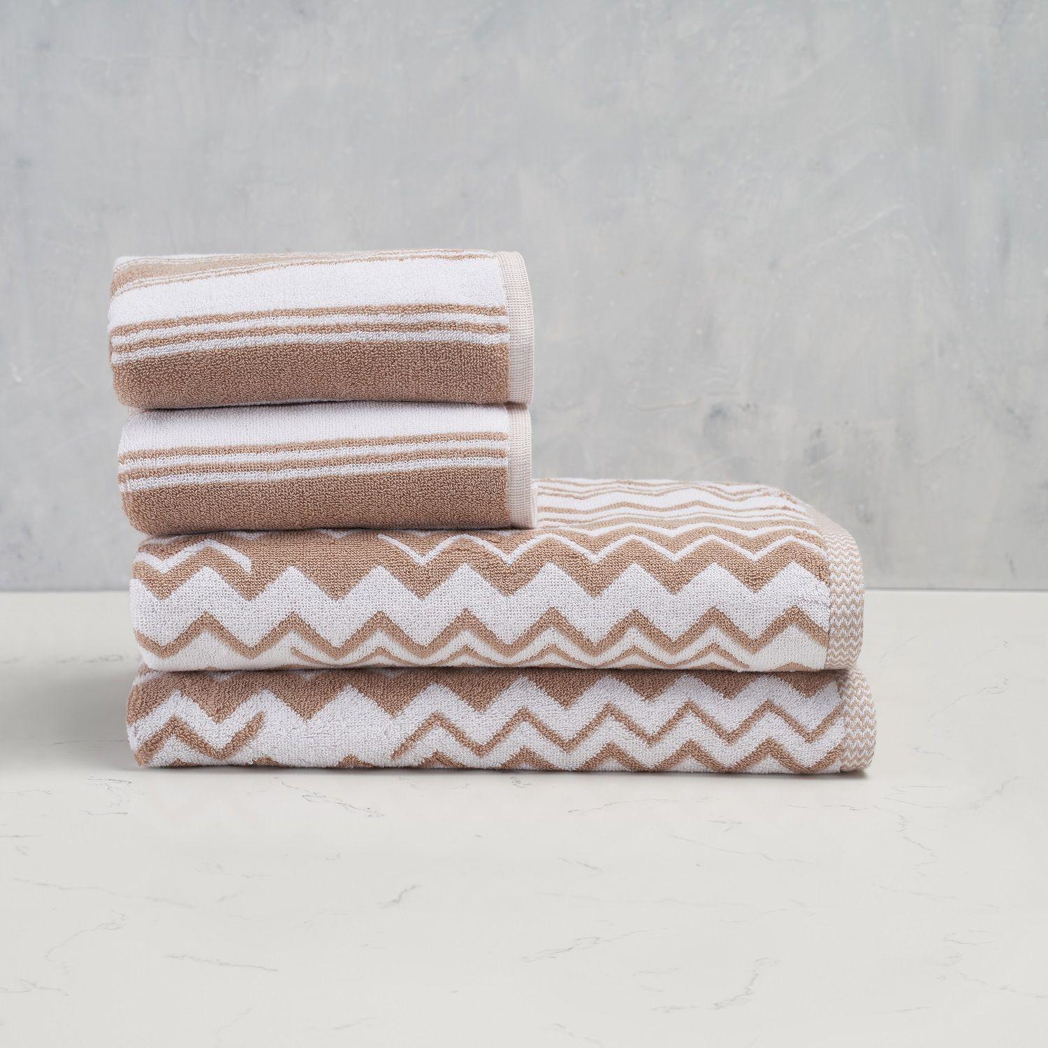 Set 2 toallas mano y 2 toallas baño GEO beige, 100% algodón, 600 gr/m2-0