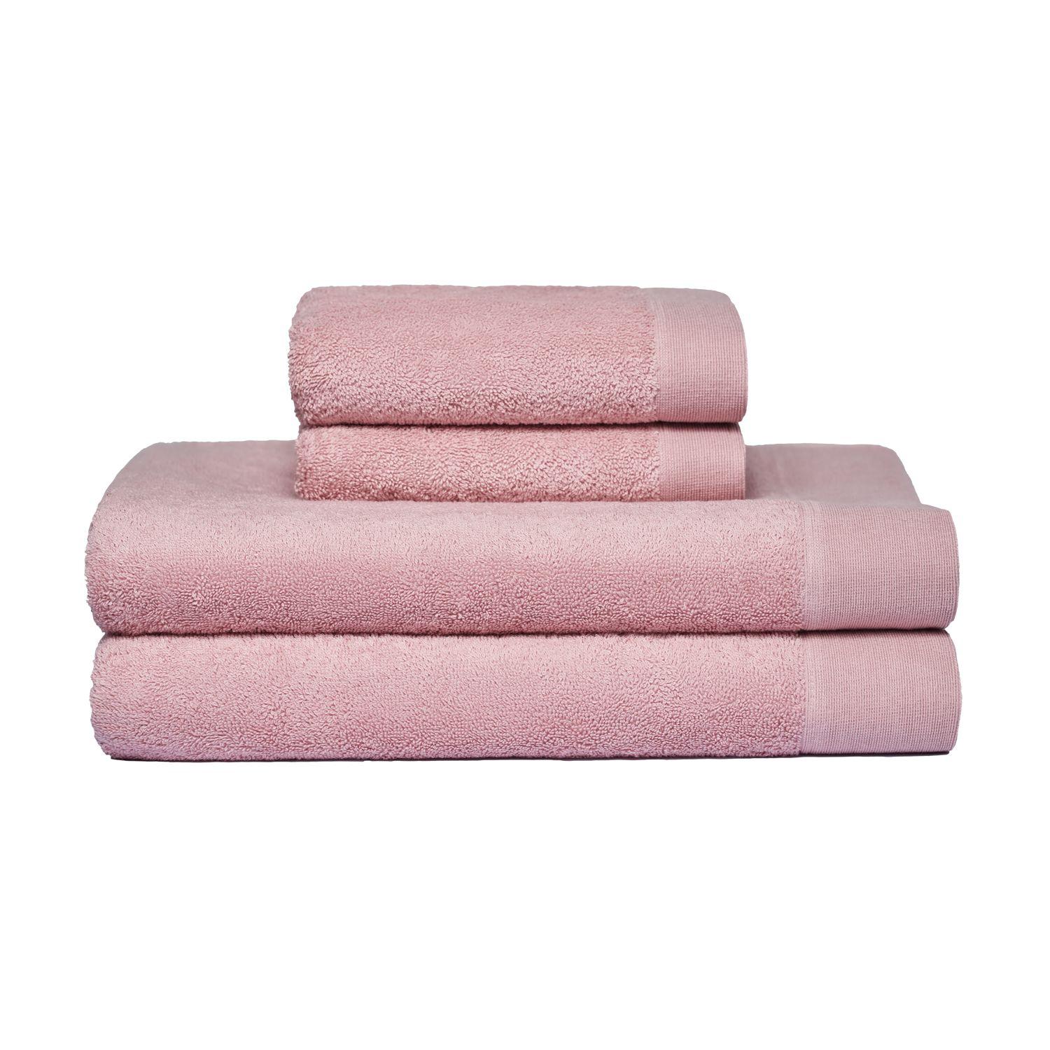 Set 2 toallas mano y 2 toallones baño Elegance rosa, 100% algodón, 550 gr/m2-0