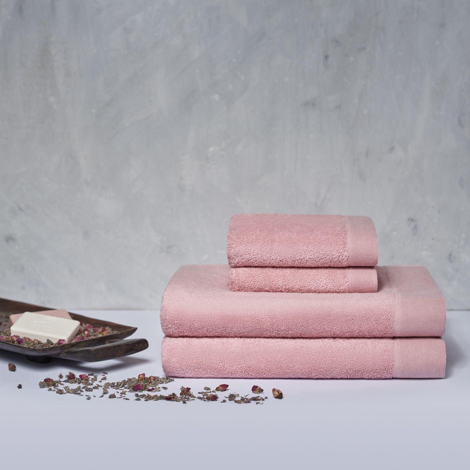 Set 2 toallas mano y 2 toallones baño Elegance rosa, 100% algodón, 550 gr/m2-1