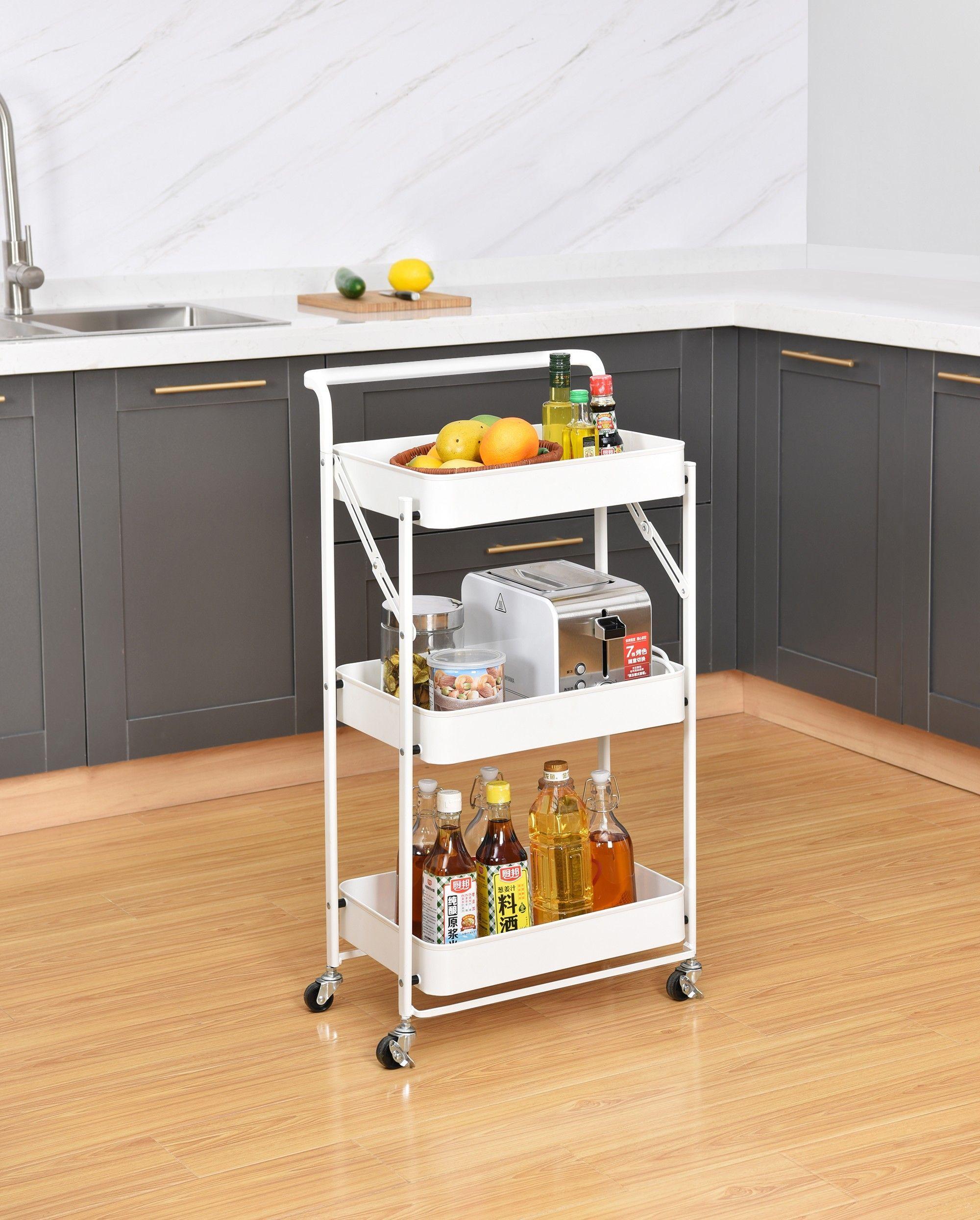 Carro Organizador Kingrack KR150004WH Plegable con Ruedas Blanco-1