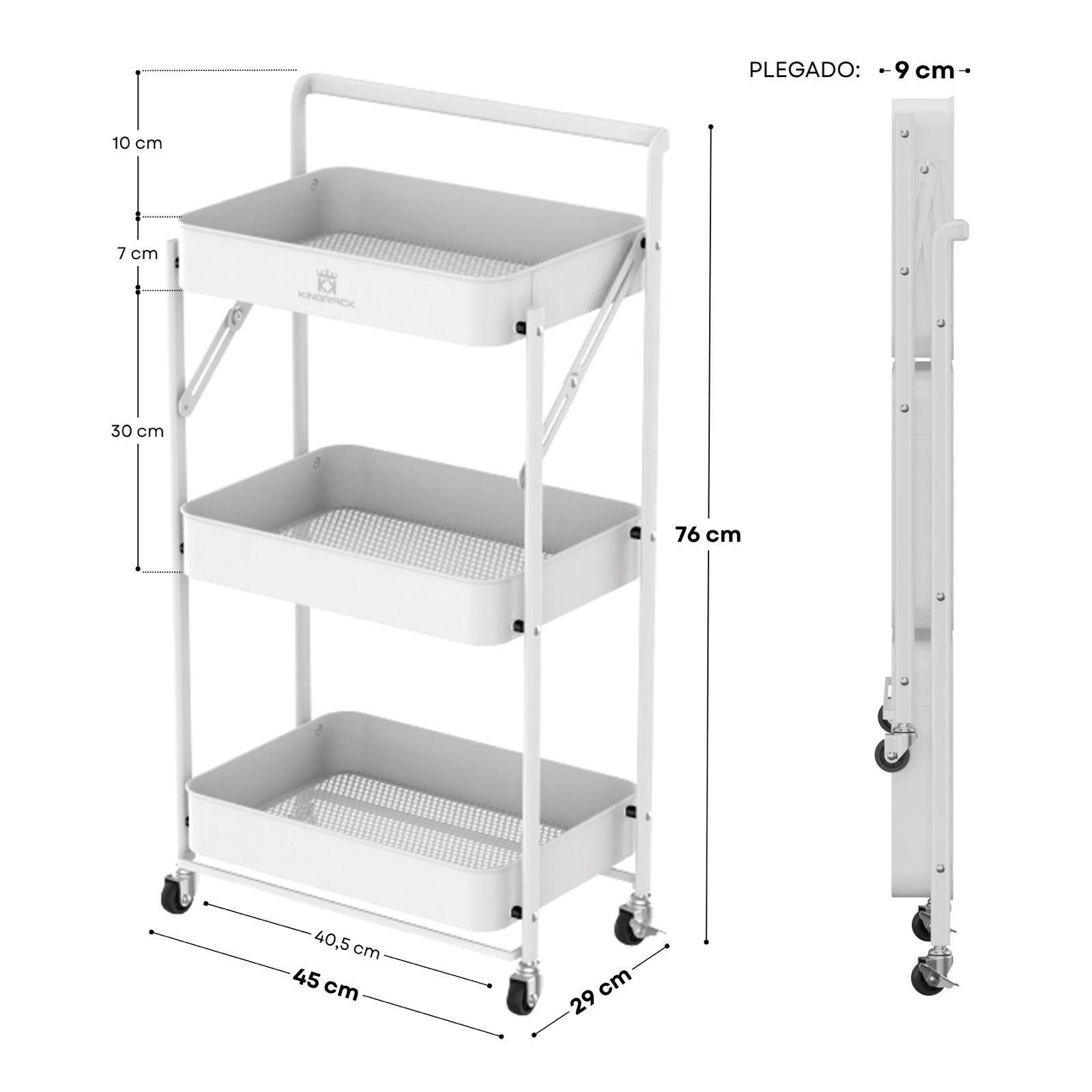 Carro Organizador Kingrack KR150004WH Plegable con Ruedas Blanco-2
