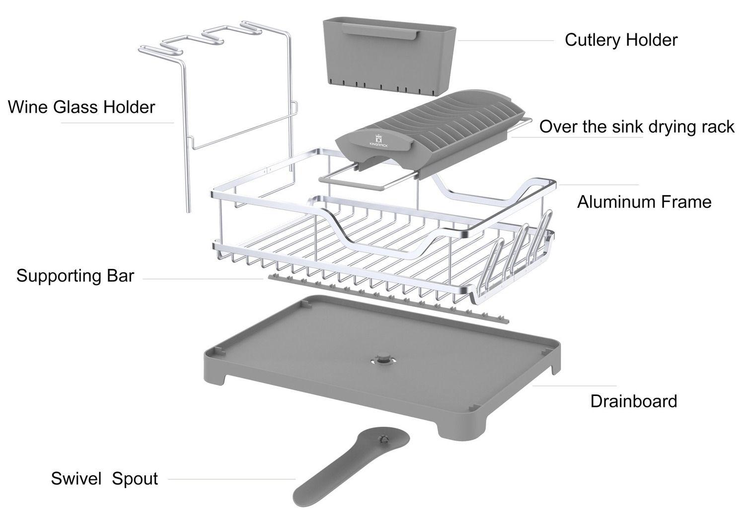 Secaplatos Escurridor de platos y cubiertos aluminio Inoxidable 2 en 1-5