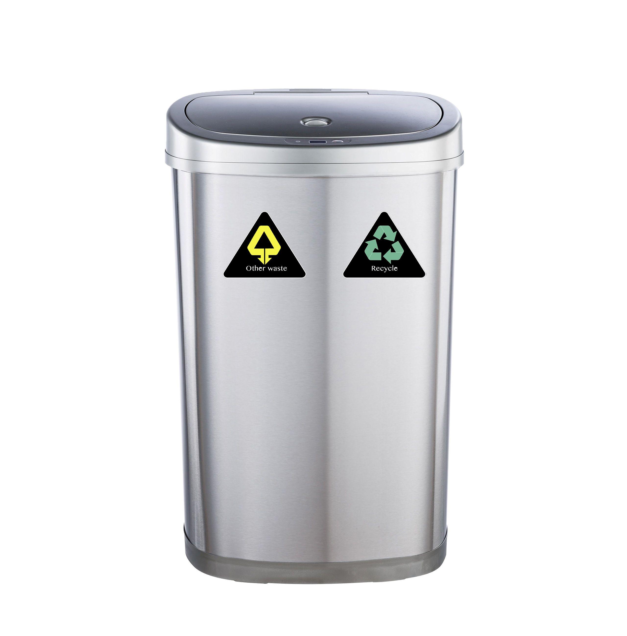 Papelero Basurero Sensor Automatico Inteligente Eco Reciclaje Doble 50 Lts Acero Inoxidable-0
