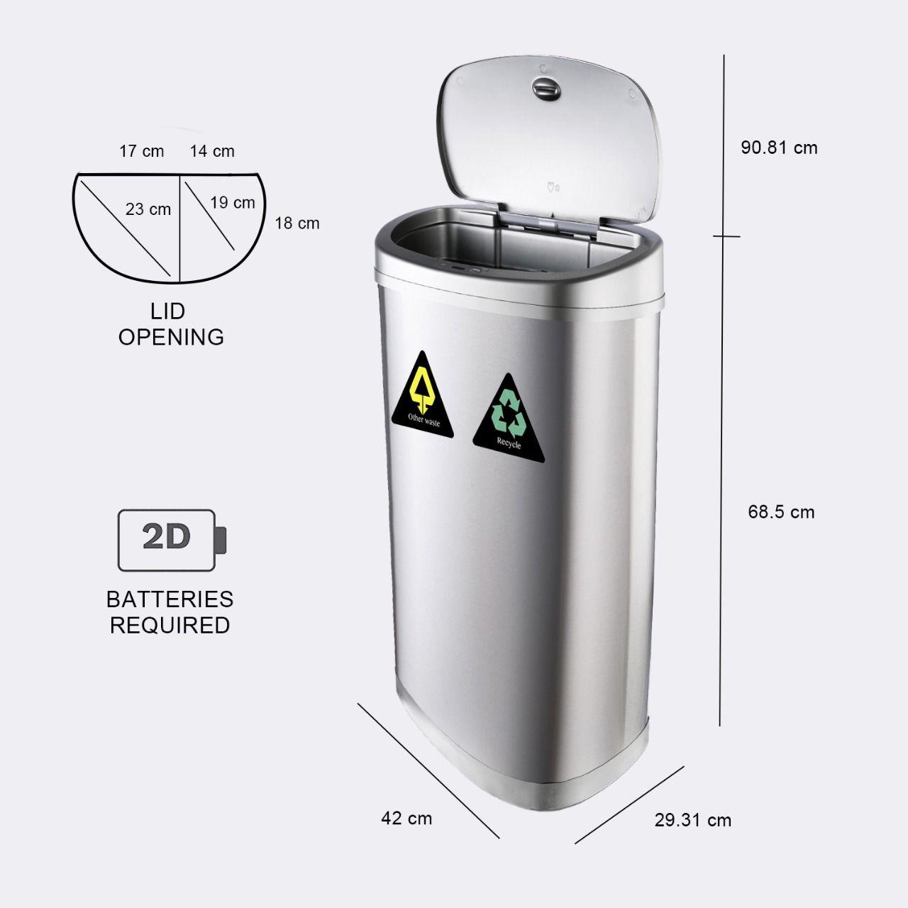 Papelero Basurero Sensor Automatico Inteligente Eco Reciclaje Doble 50 Lts Acero Inoxidable-1