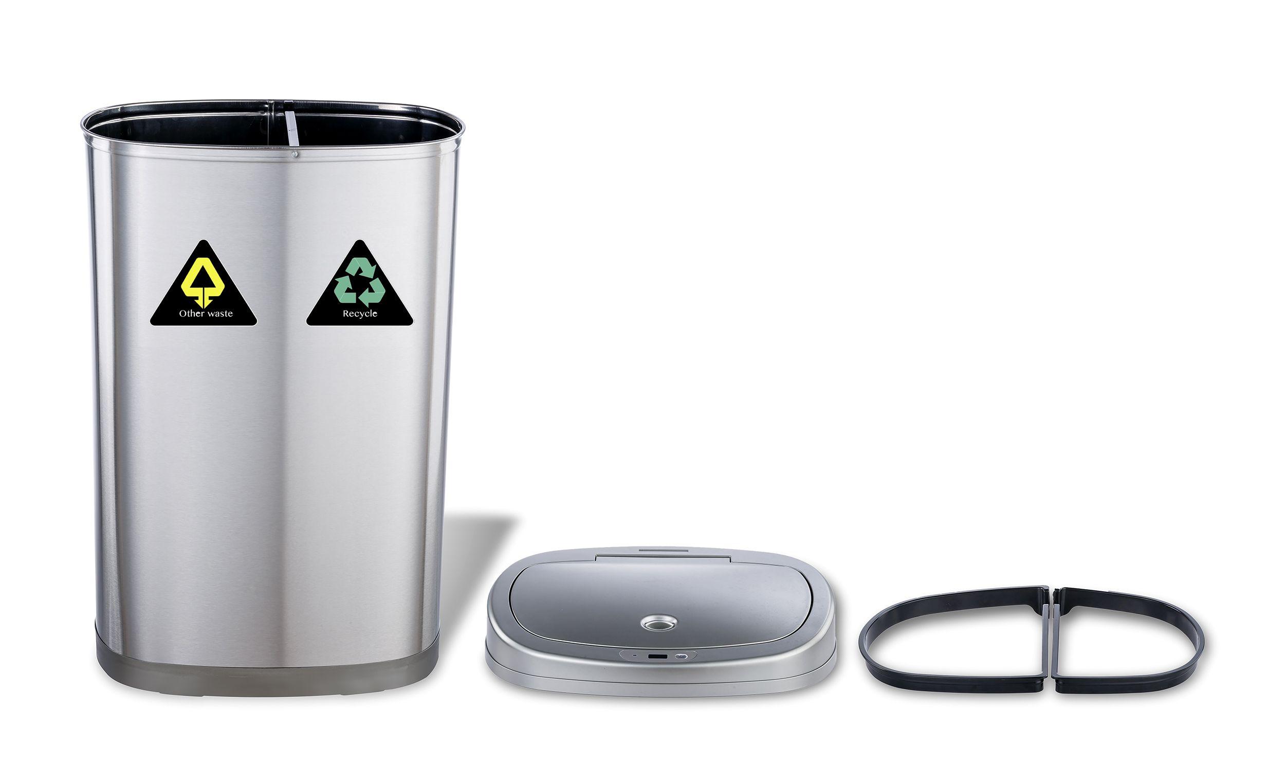 Papelero Basurero Sensor Automatico Inteligente Eco Reciclaje Doble 50 Lts Acero Inoxidable-2