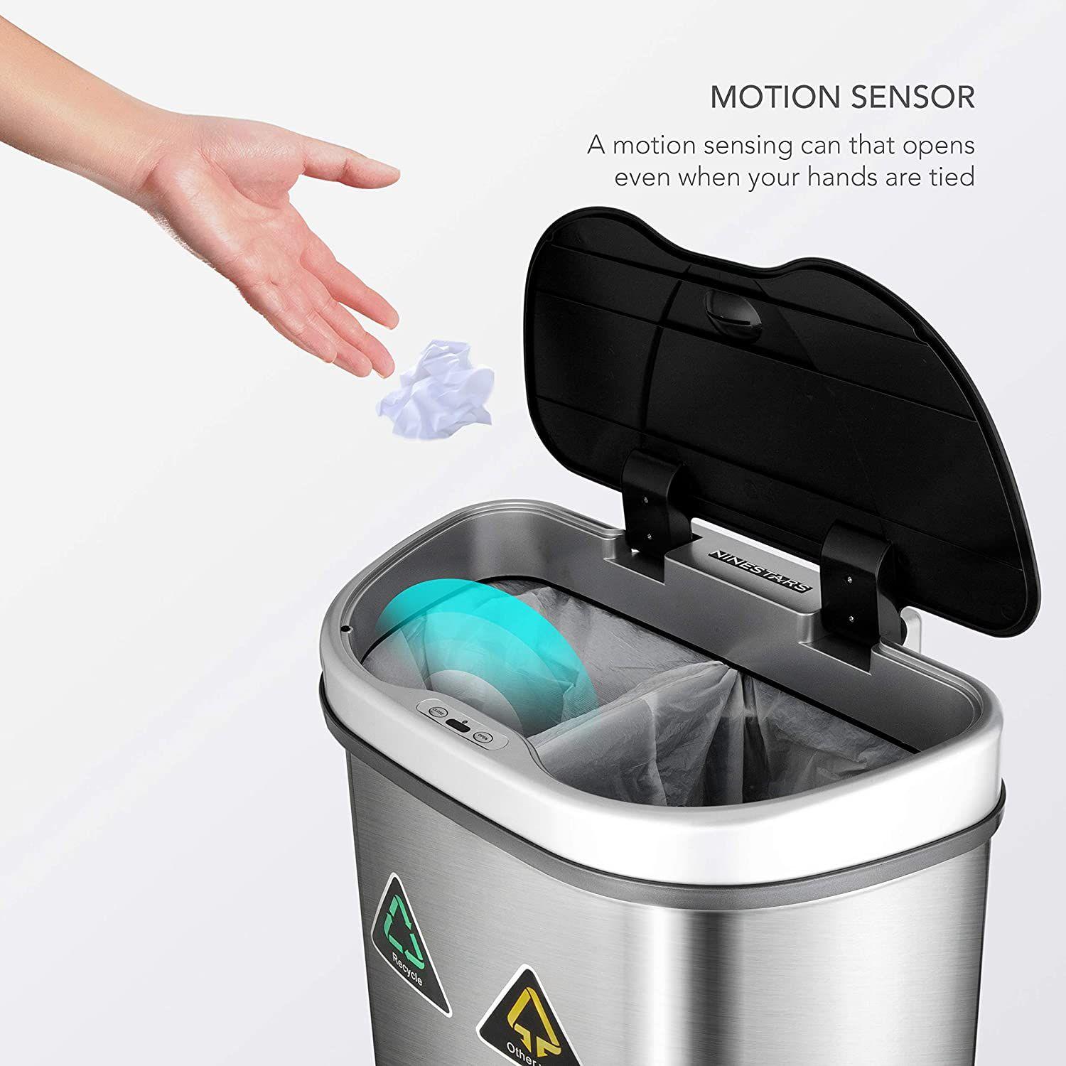 Basurero Automatico Papelera Inteligente Sensor Eco Reciclaje Doble 70 Lts Acero Inoxidable-2