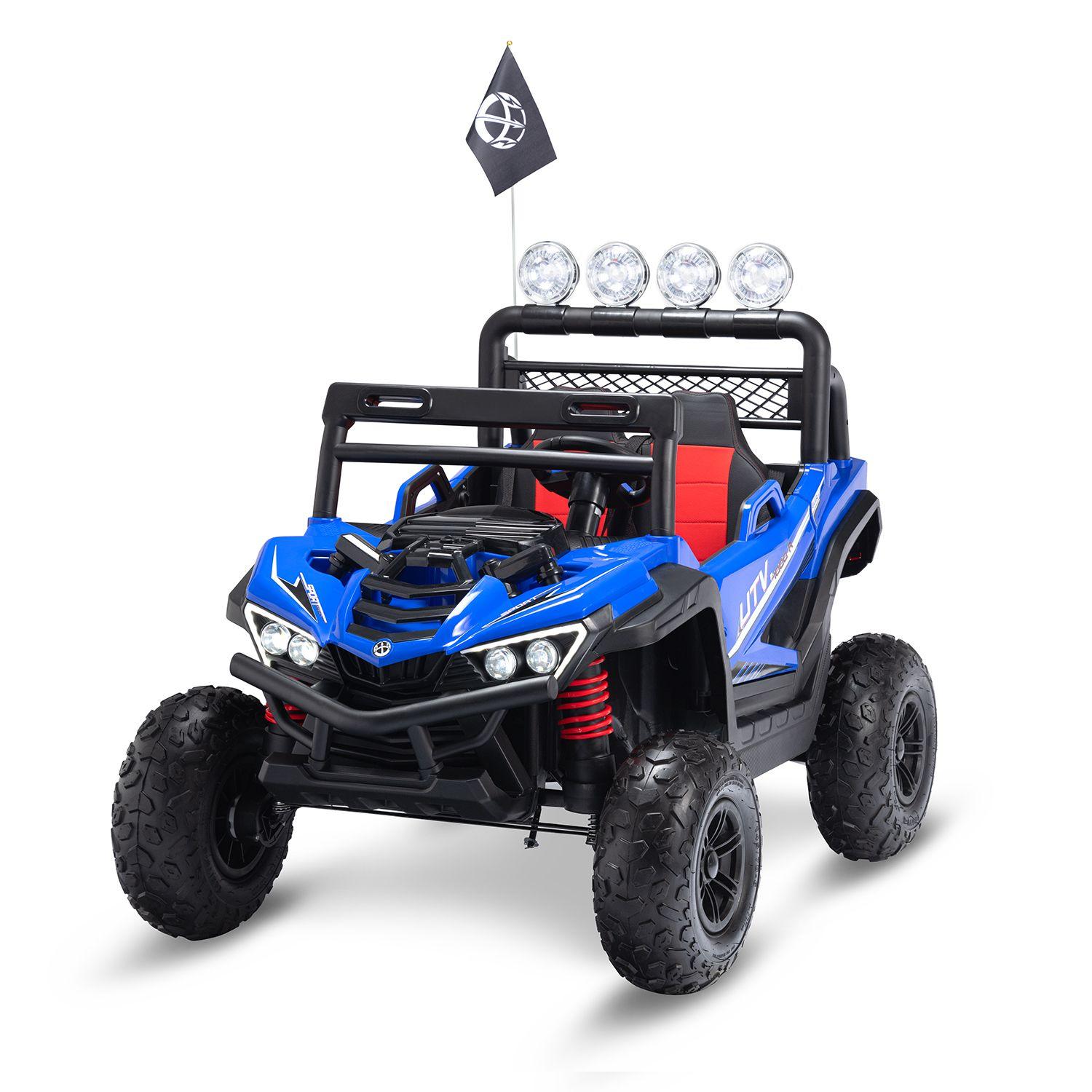 Jeep 4 Motores Doble Asiento Rueda De Goma Azul-0
