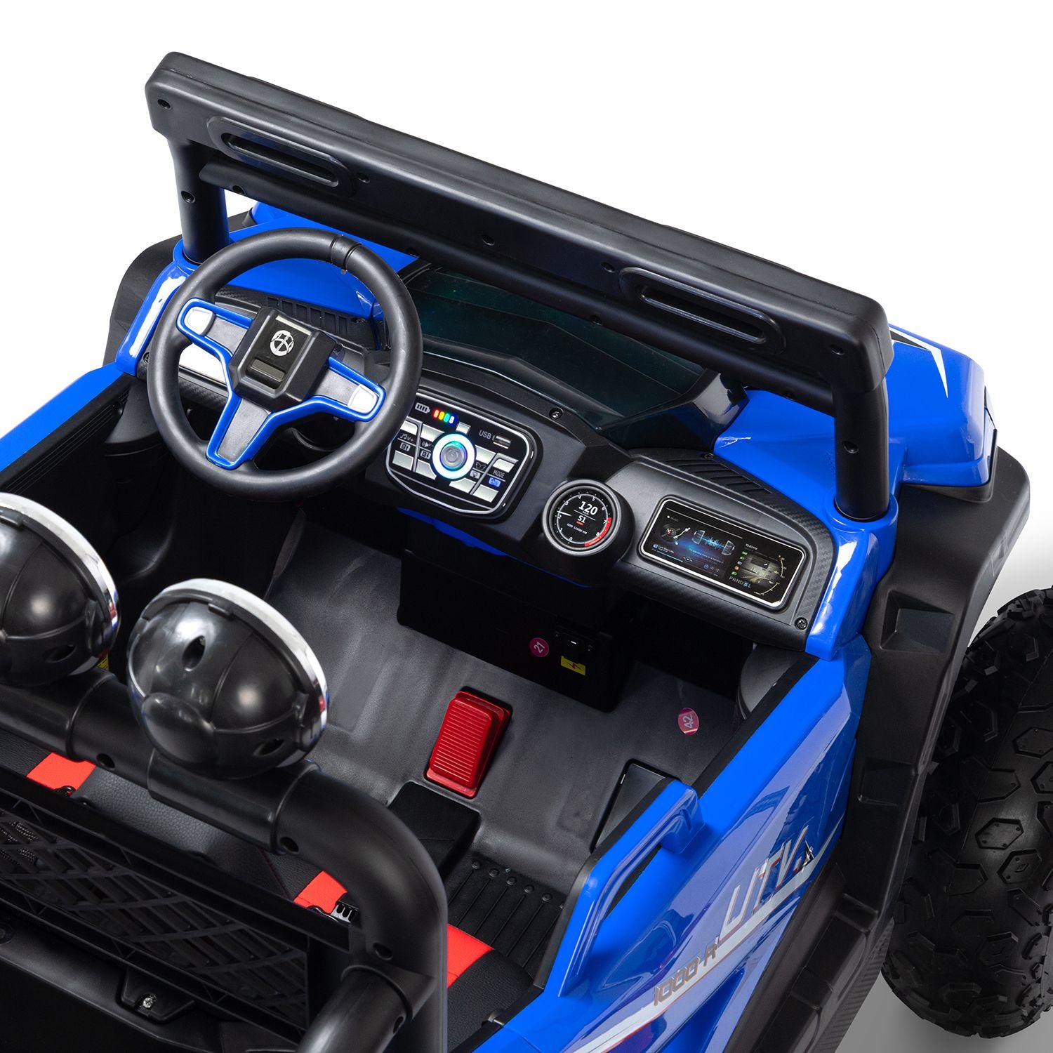 Jeep 4 Motores Doble Asiento Rueda De Goma Azul-3