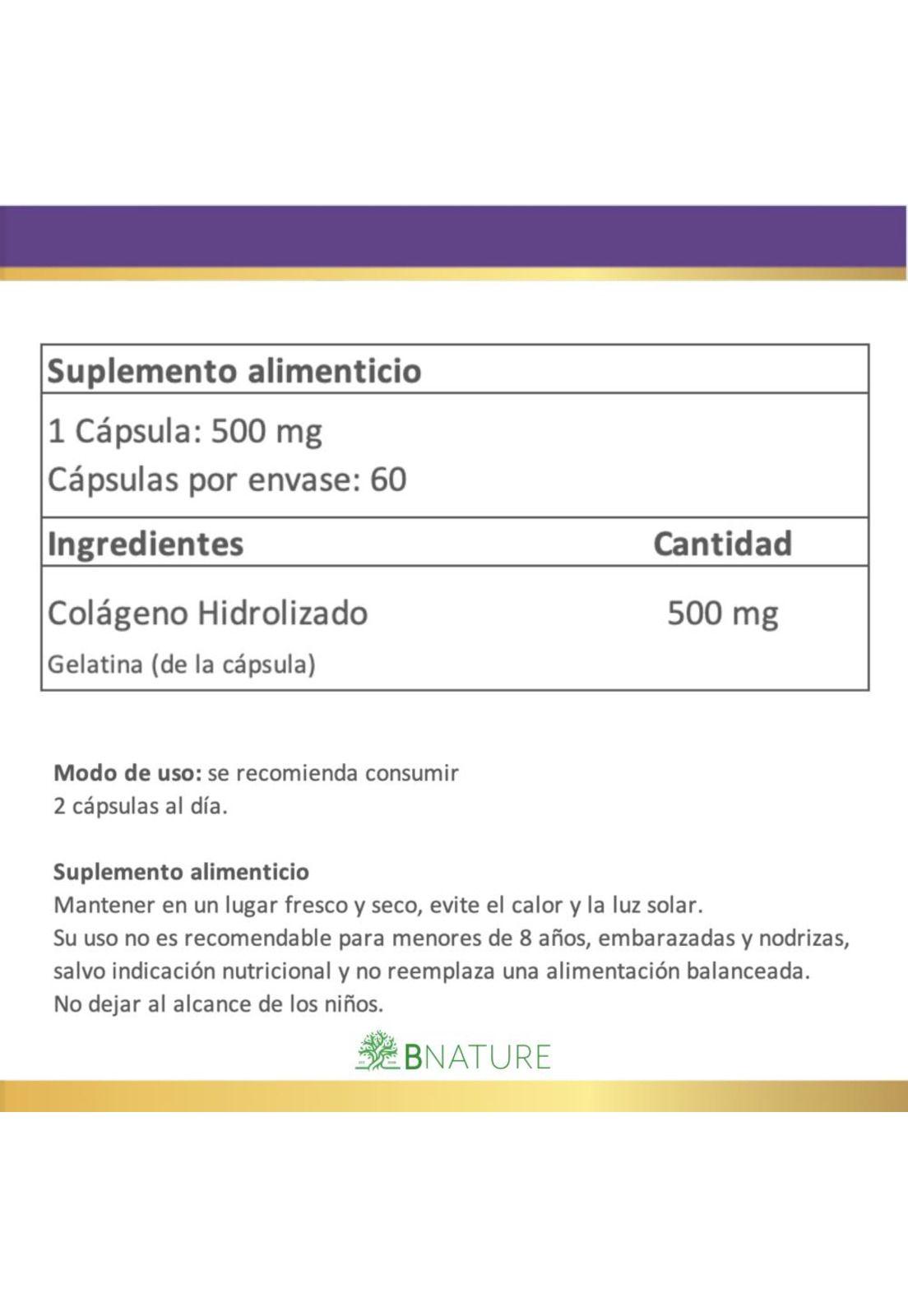 Colágeno Hidrolizado · Piel, Cabello y Uñas · 500mg · 60 cap-4