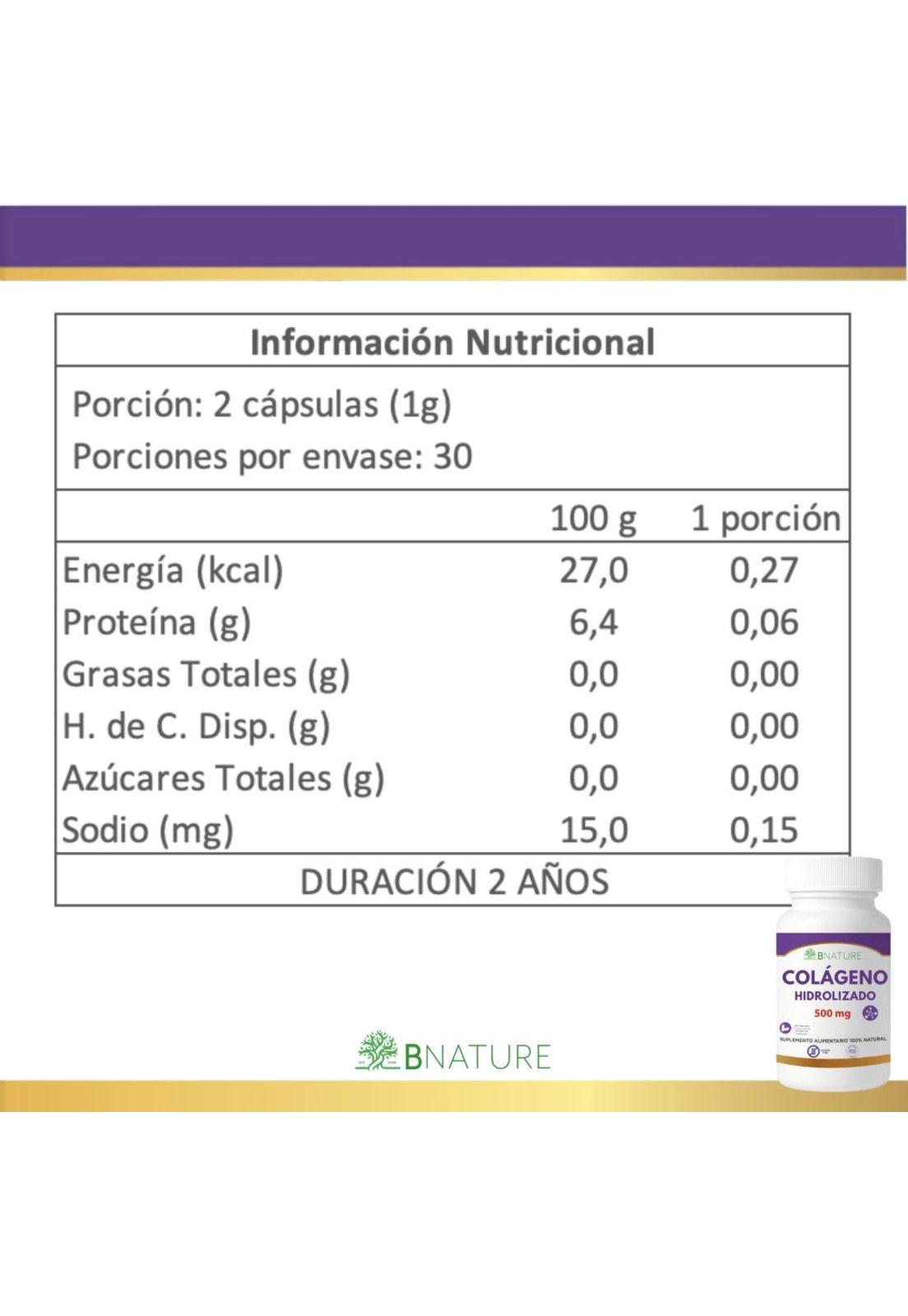 Colágeno Hidrolizado · Piel, Cabello y Uñas · 500mg · 60 cap-5