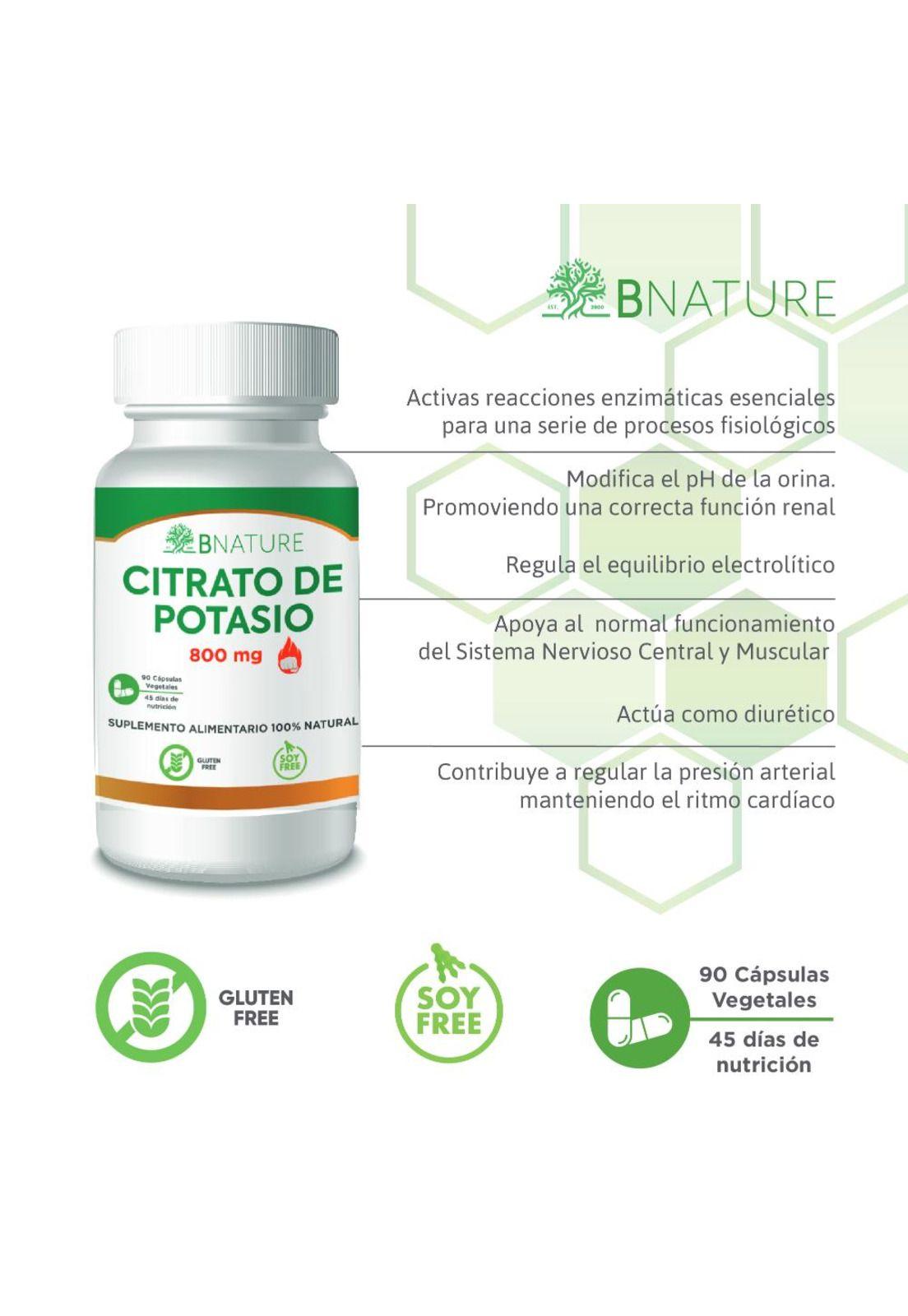 Citrato de Potasio B Nature 800mg (90 Cápsulas)-2