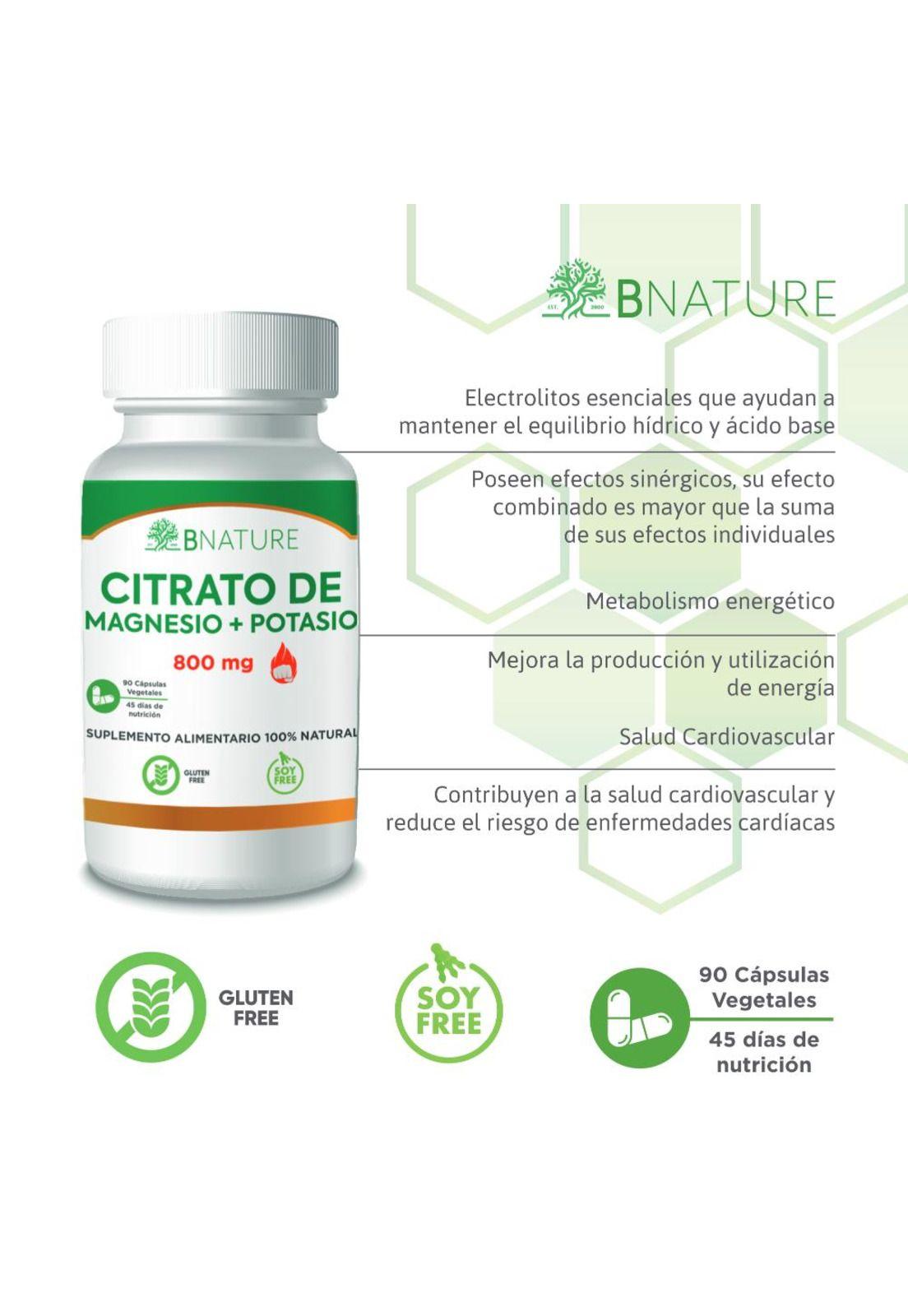 Citrato de Magnesio y Potasio B Nature 800mg (90 Cápsulas)-2