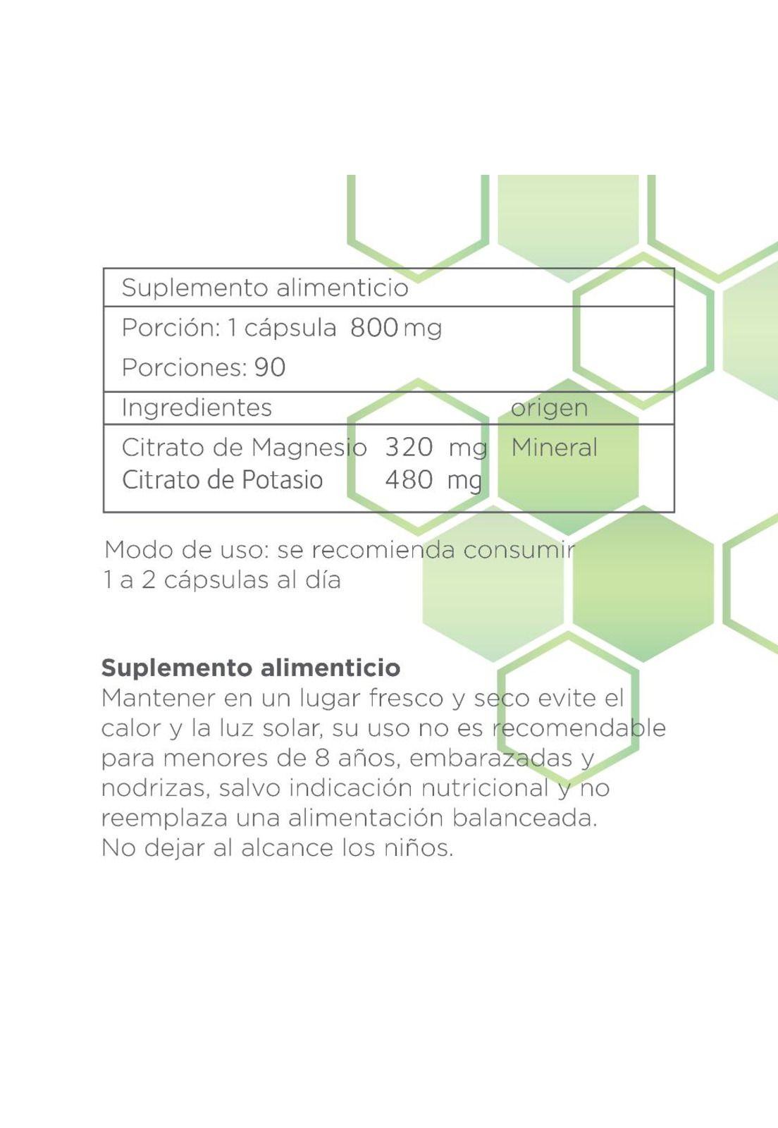 Citrato de Magnesio y Potasio B Nature 800mg (90 Cápsulas)-4