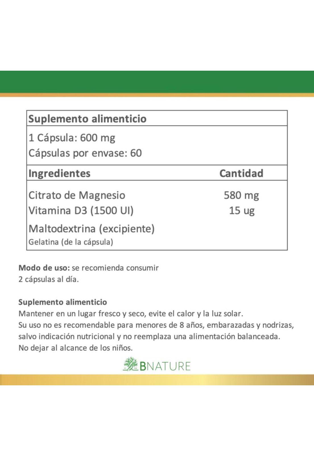 Citrato de Magnesio + Vitamina D3 · 600mg · 60 cápsulas-4