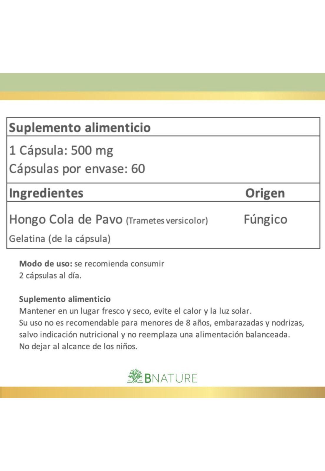 Cola de Pavo 500mg | 60 Cápsulas – Hongo Coriolus B NATURE-4