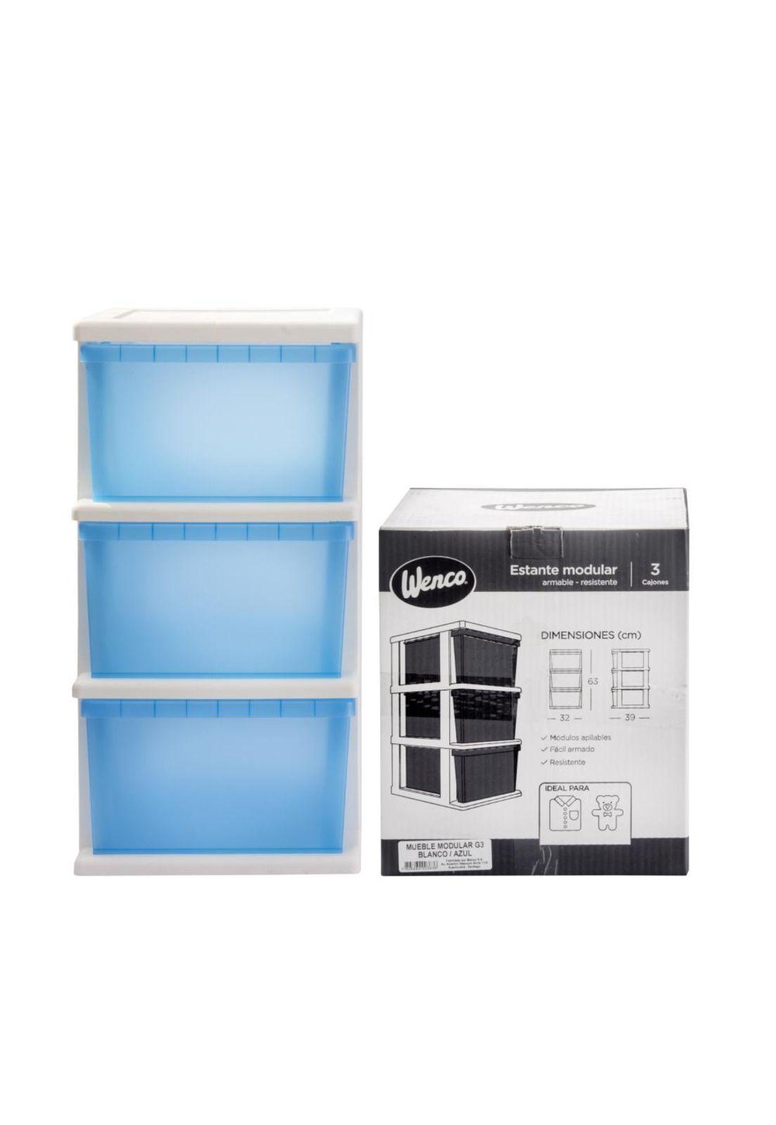 Cajonera Plastico 3 Cajones armable Azul Wenco-1
