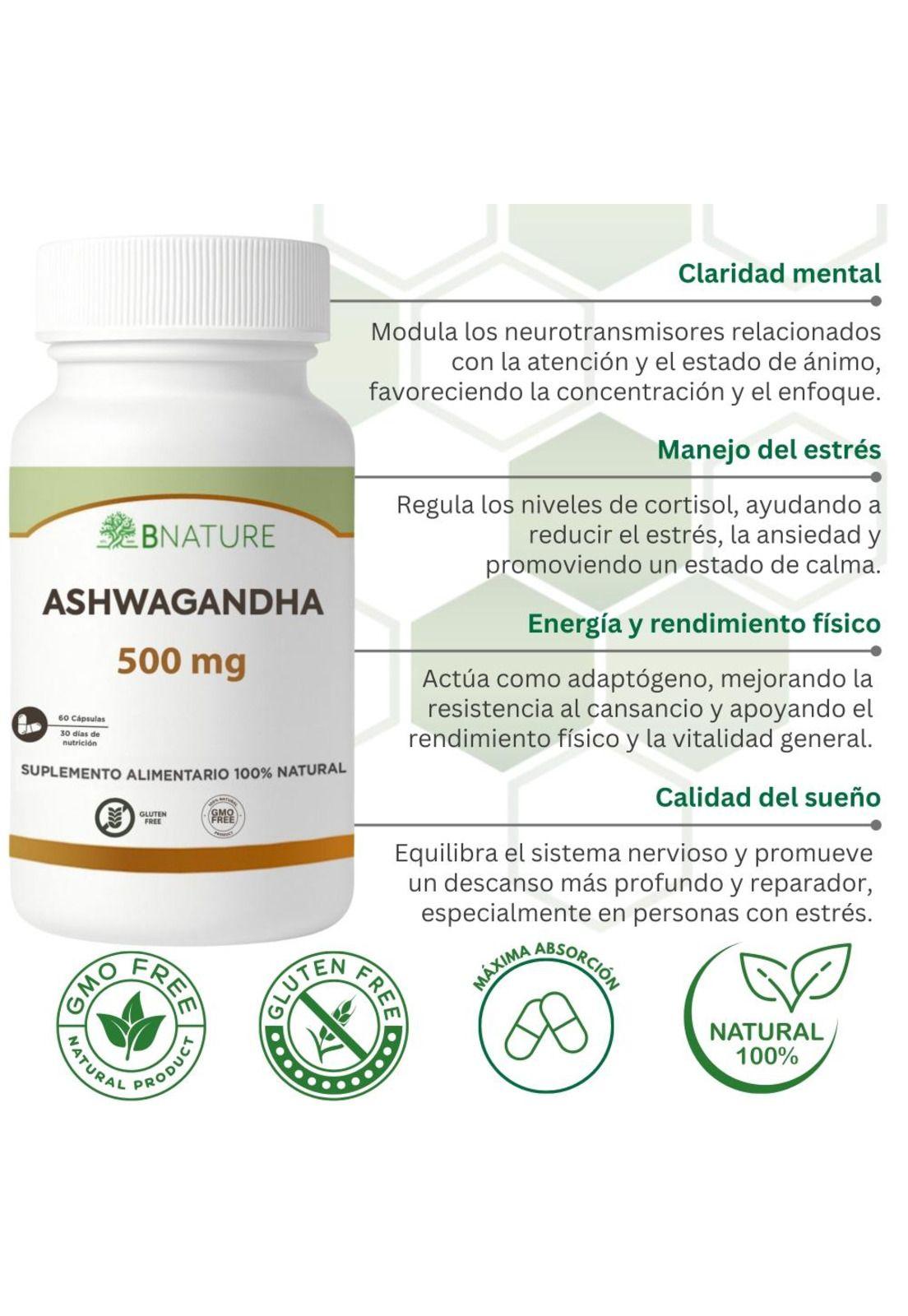 Ashwagandha 500mg | Suplemento Natural 60 caps B NATURE-2