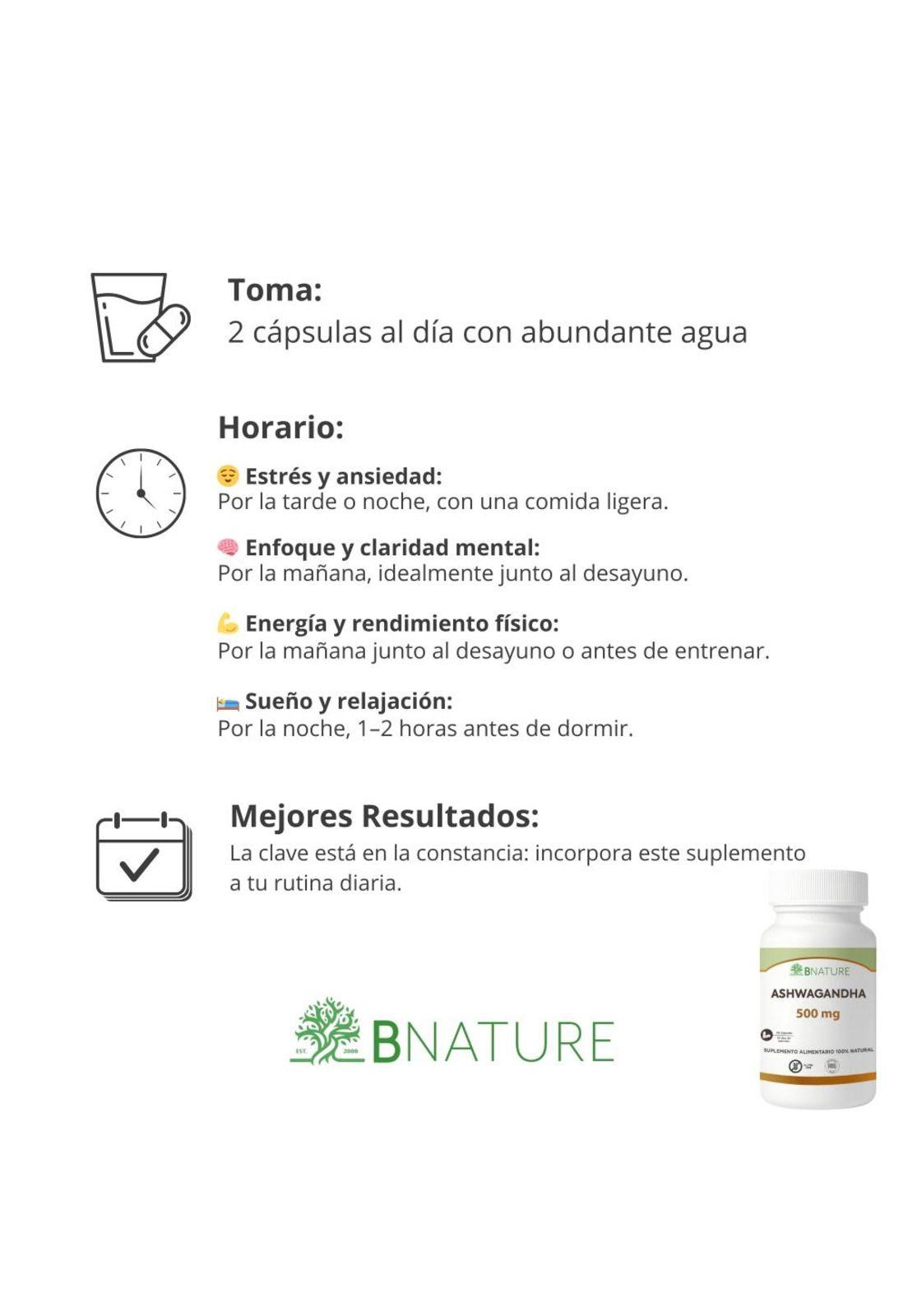 Ashwagandha 500mg | Suplemento Natural 60 caps B NATURE-3
