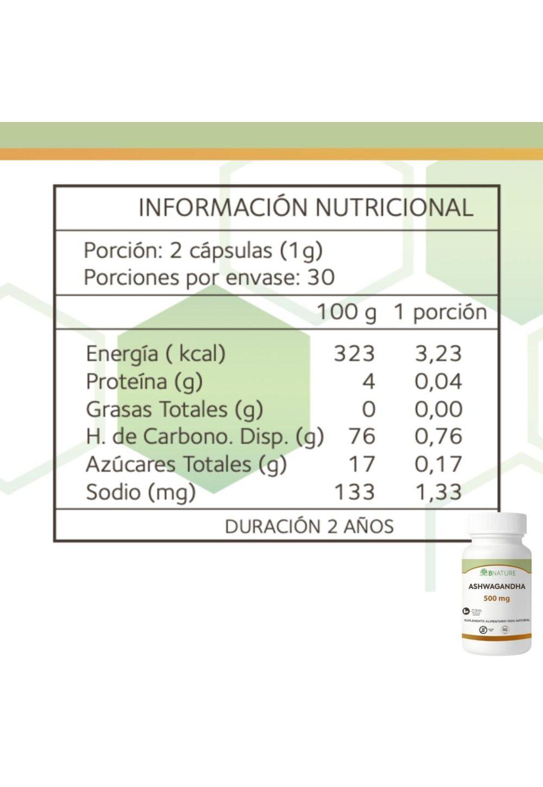 Ashwagandha 500mg | Suplemento Natural 60 caps B NATURE-5