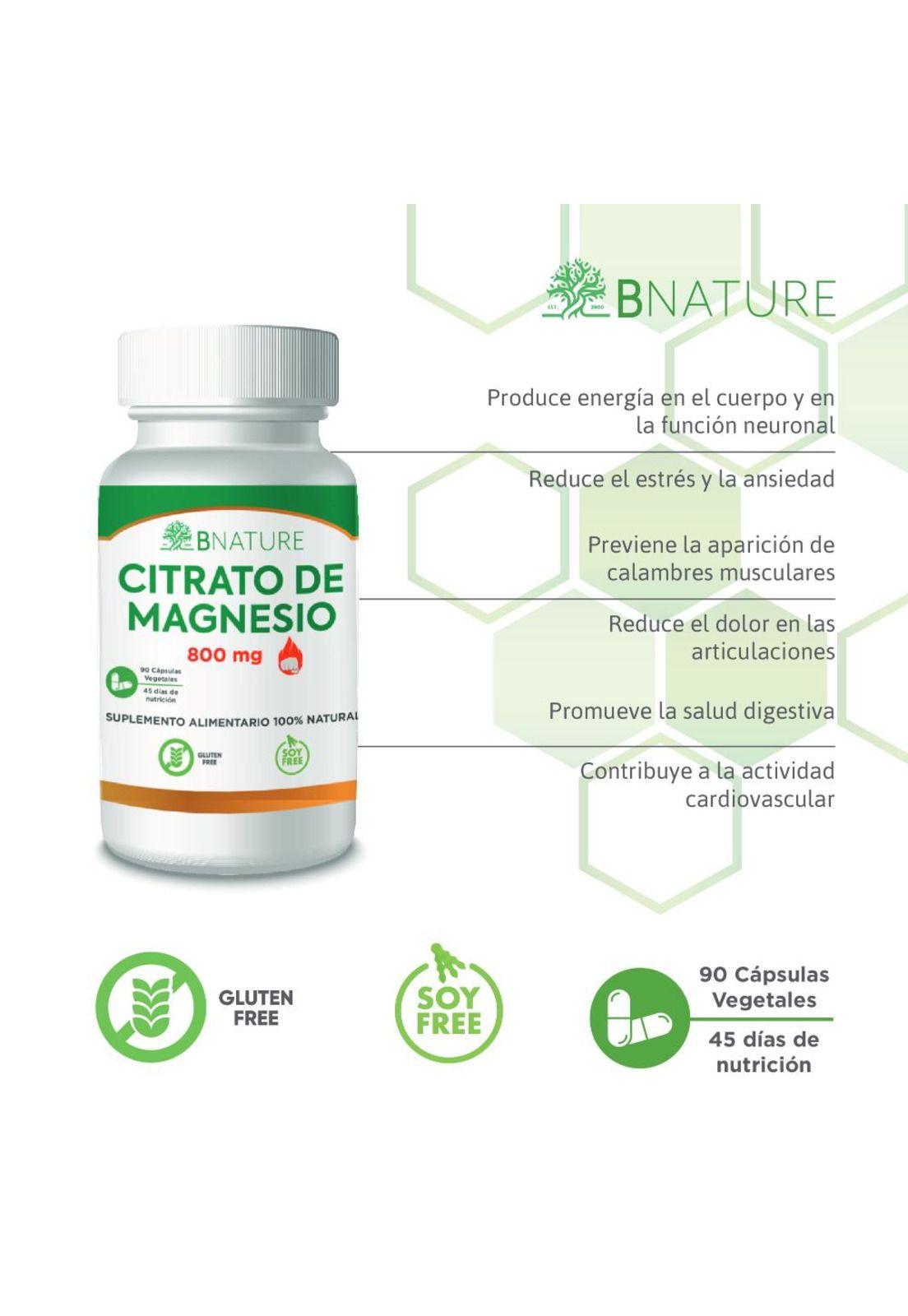 Citrato de Magnesio B Nature 800mg (90 Cápsulas)-2