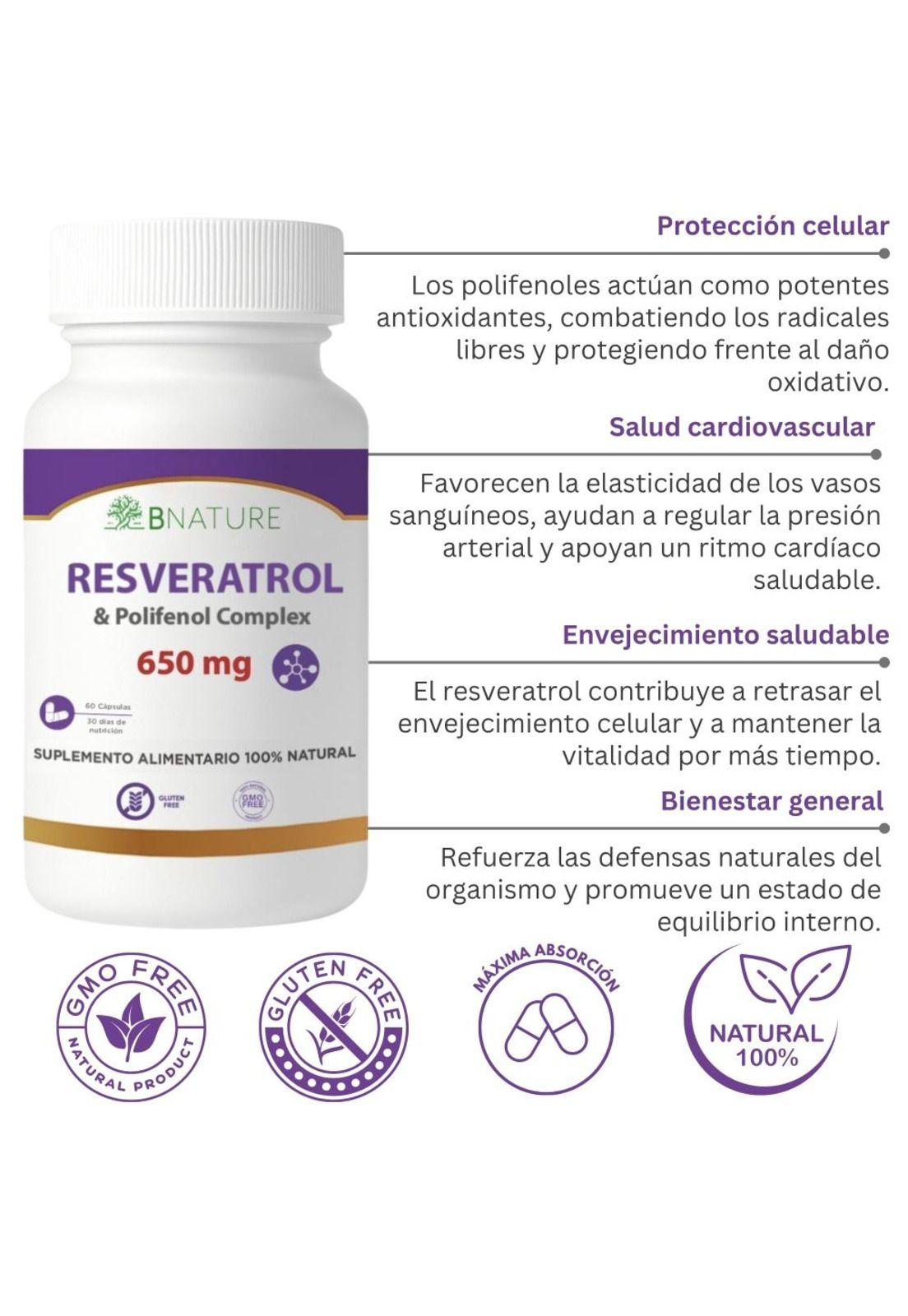 Resveratrol + Polifenoles | 650mg 60 cápsulas B NATURE-2