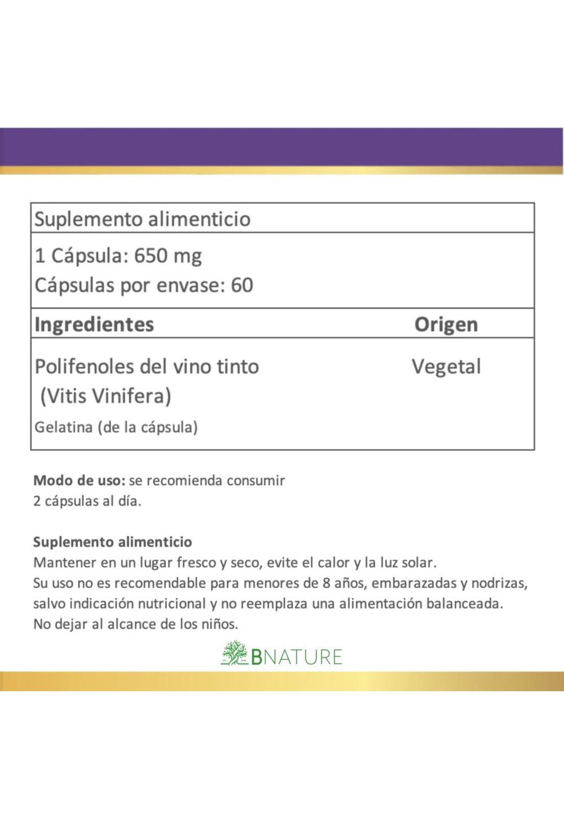 Resveratrol + Polifenoles | 650mg 60 cápsulas B NATURE-4