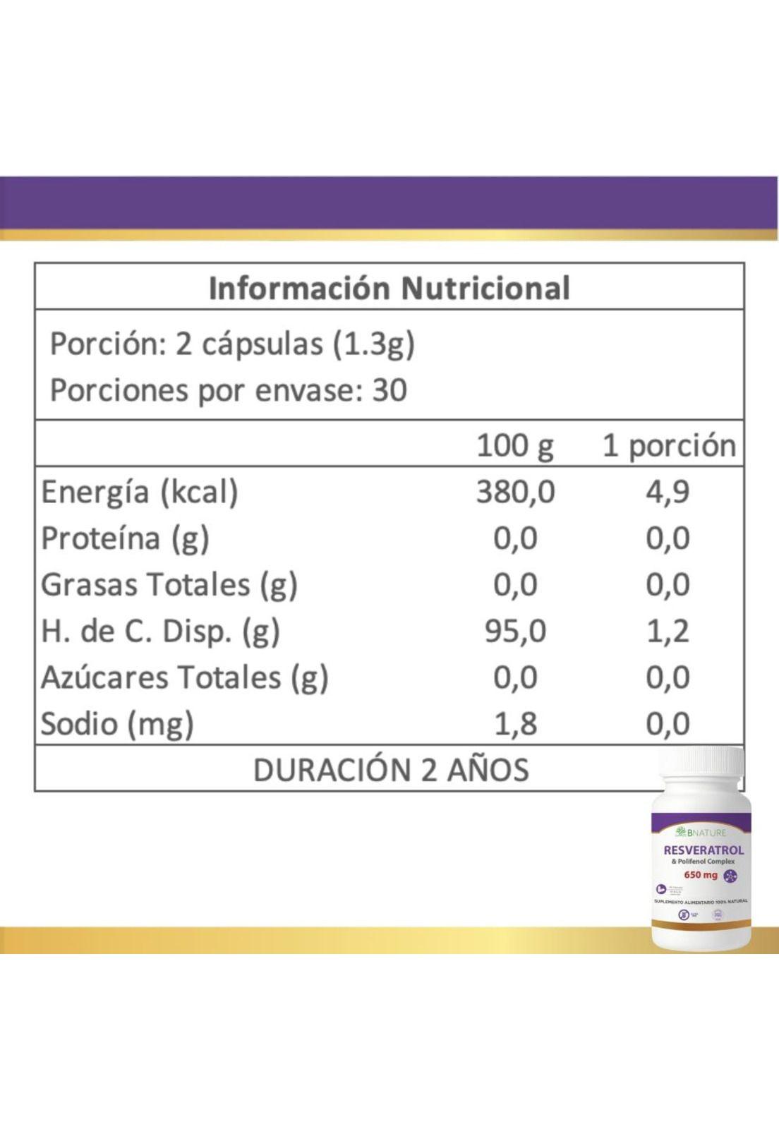 Resveratrol + Polifenoles | 650mg 60 cápsulas B NATURE-5