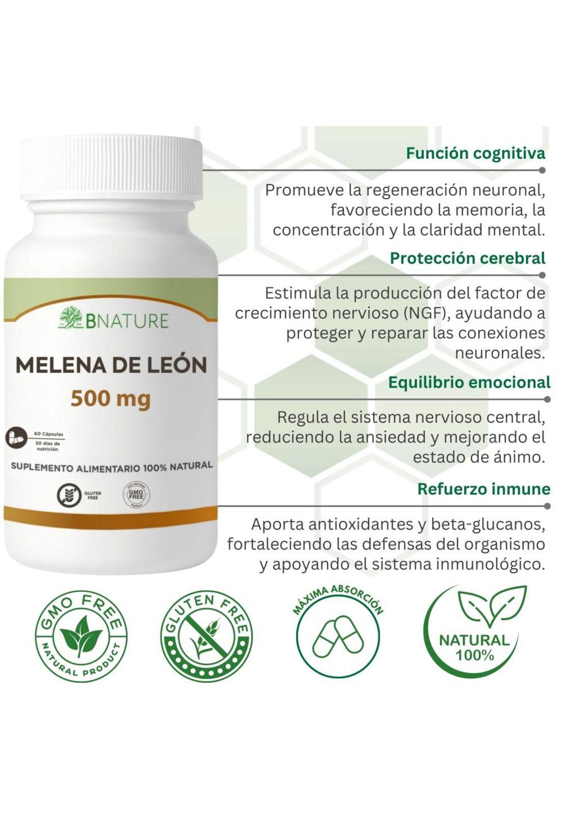 Melena de Leon 500mg | Suplemento Fungi 90 caps B NATURE-2