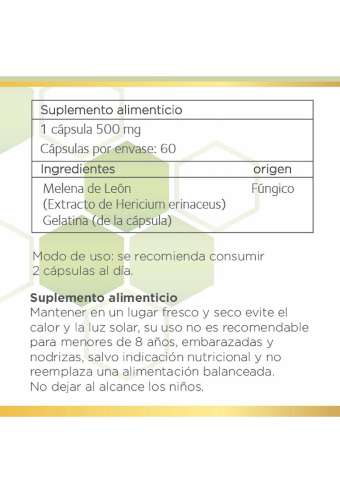 Melena de Leon 500mg | Suplemento Fungi 90 caps B NATURE-4