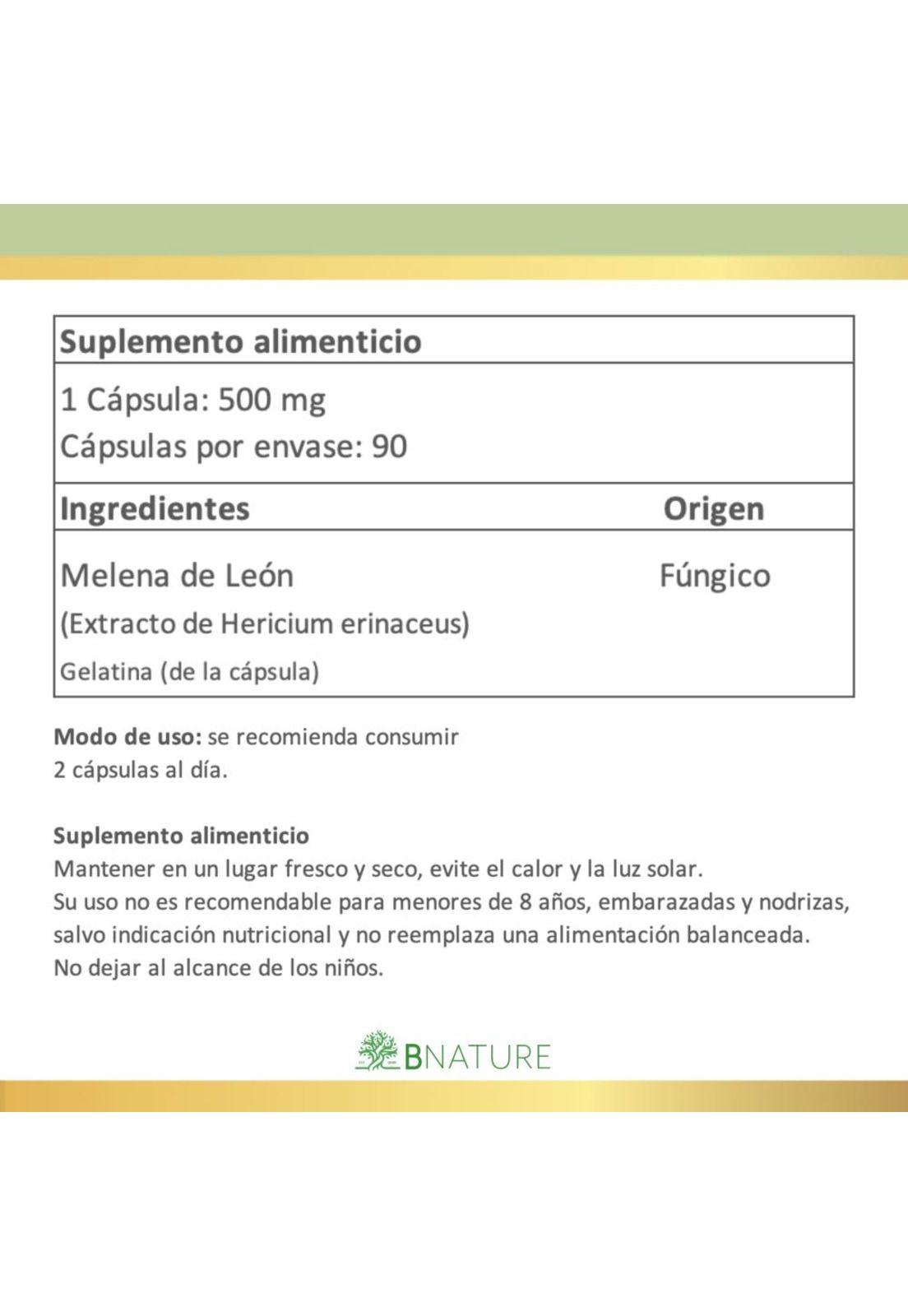 Melena de Leon 500mg | Suplemento Fungi 90 caps B NATURE-4