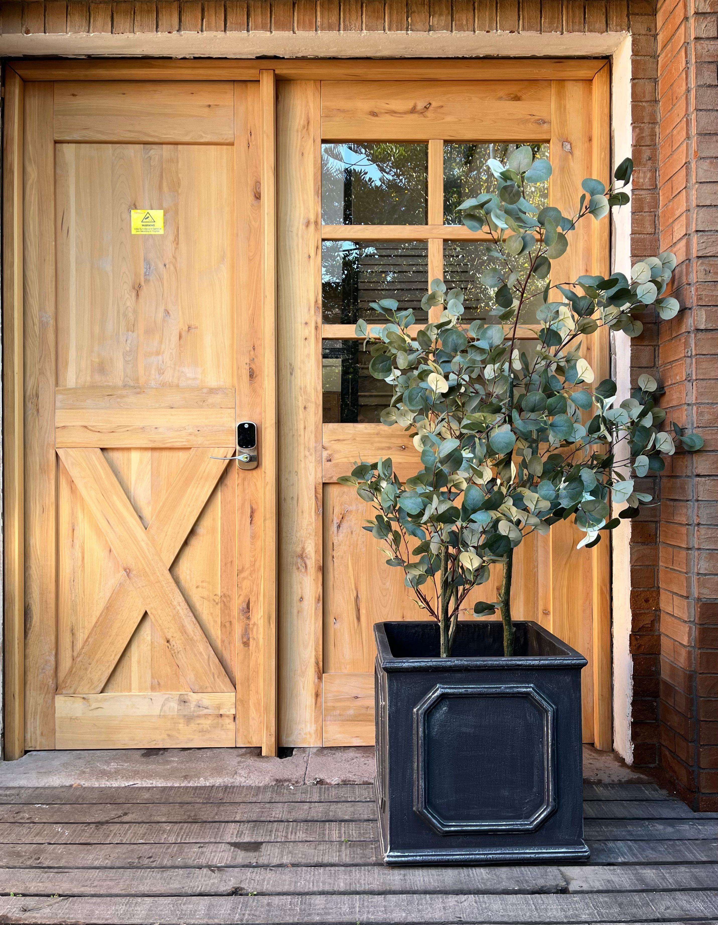 Macetero Fibrocemento grafito con diseño-1