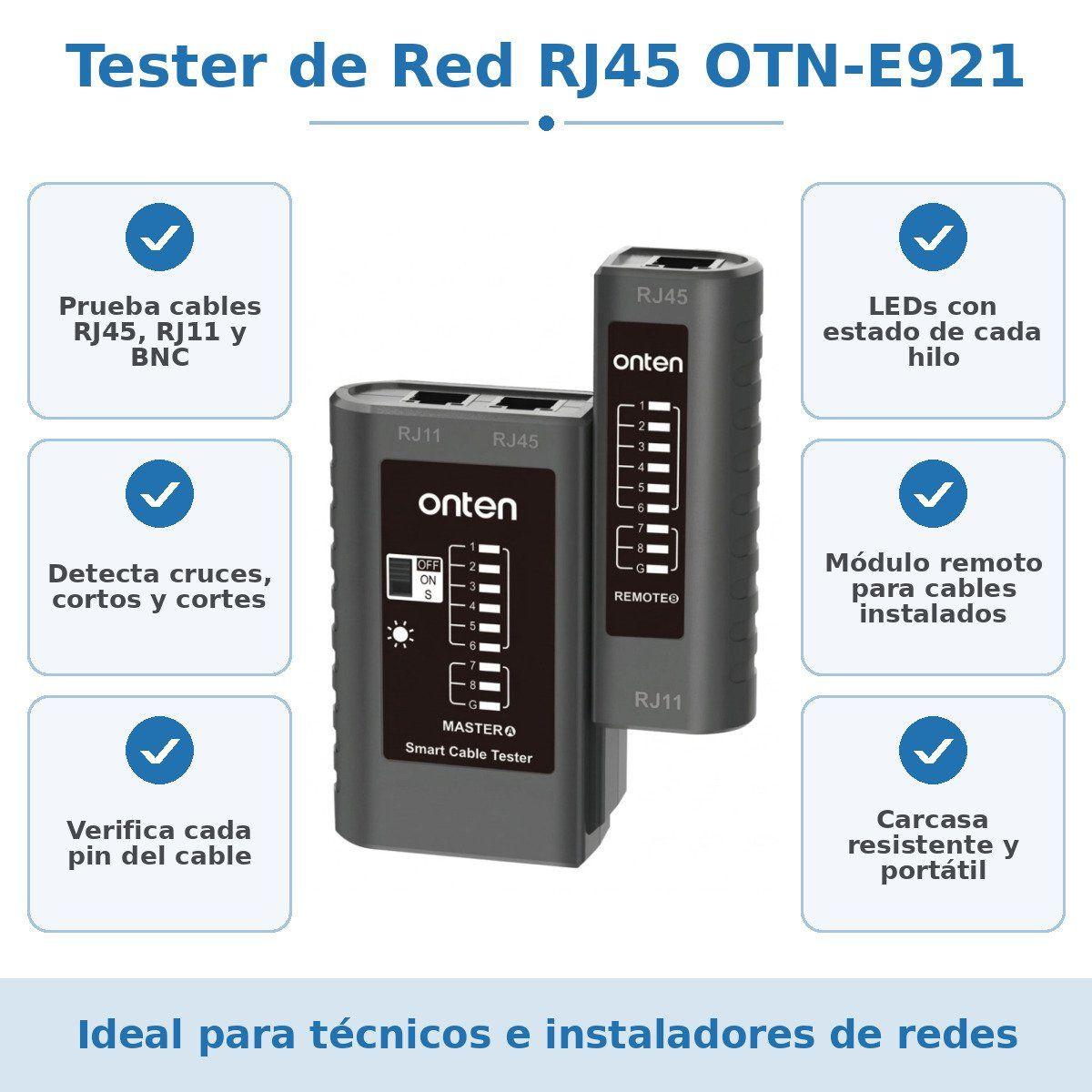 Tester de red RJ45 Onten OTN-E921 para RJ45, RJ11 y BNC con módulo remoto-7