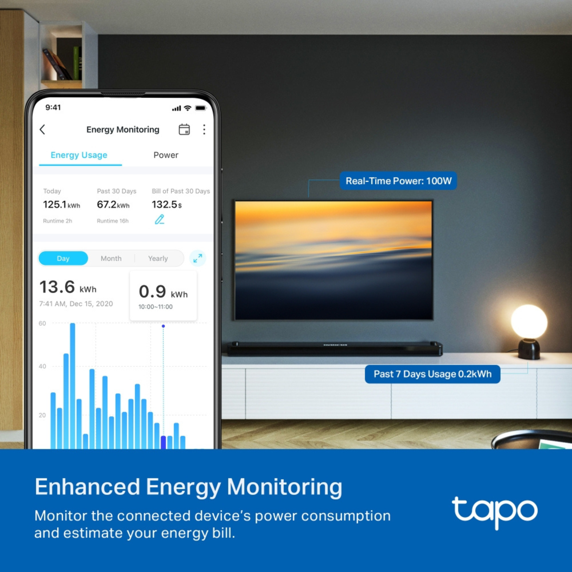 Enchufe Mini Smart WiFi Socket con Monitorización Tapo P125M-3