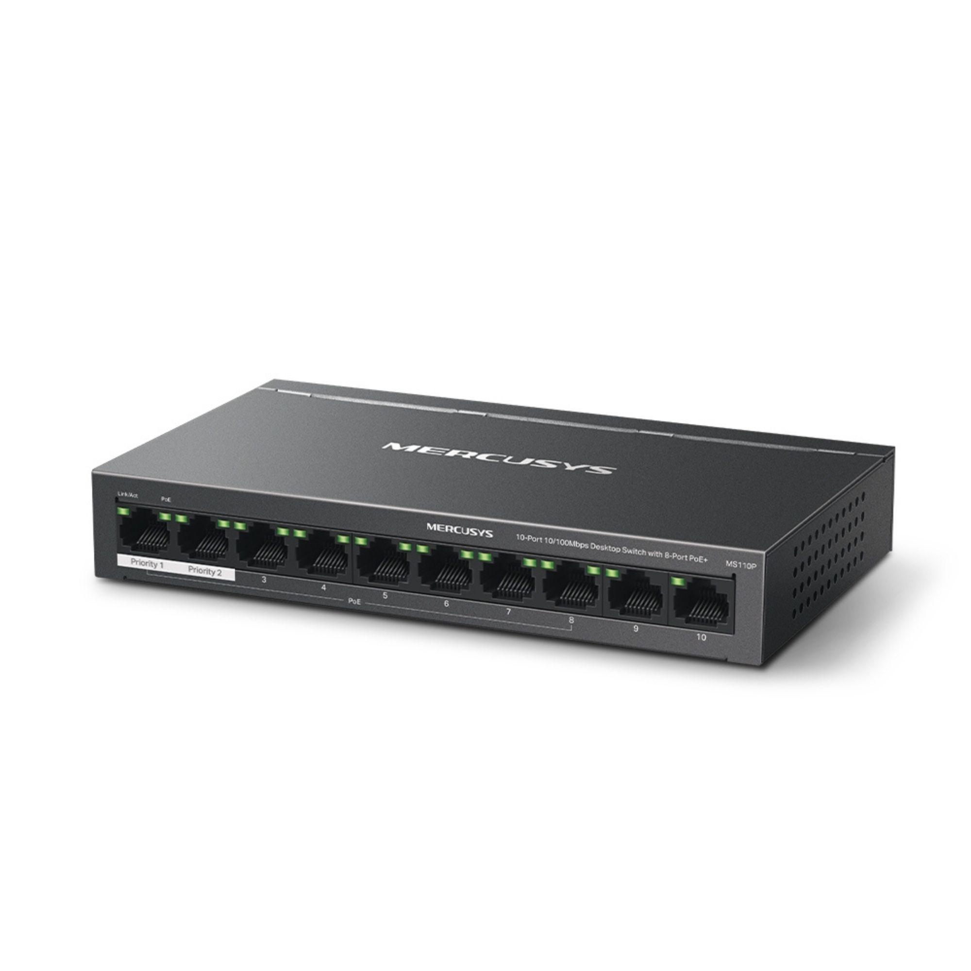 Switch 10 Puertos 8 PoE+ 2 Puertos 100Mbps 65W MS110LP-2