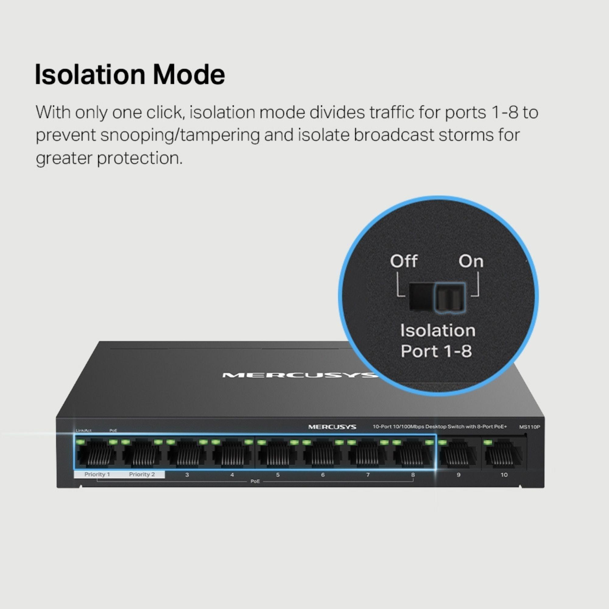 Switch 10 Puertos 8 PoE+ 2 Puertos 100Mbps 65W MS110LP-6
