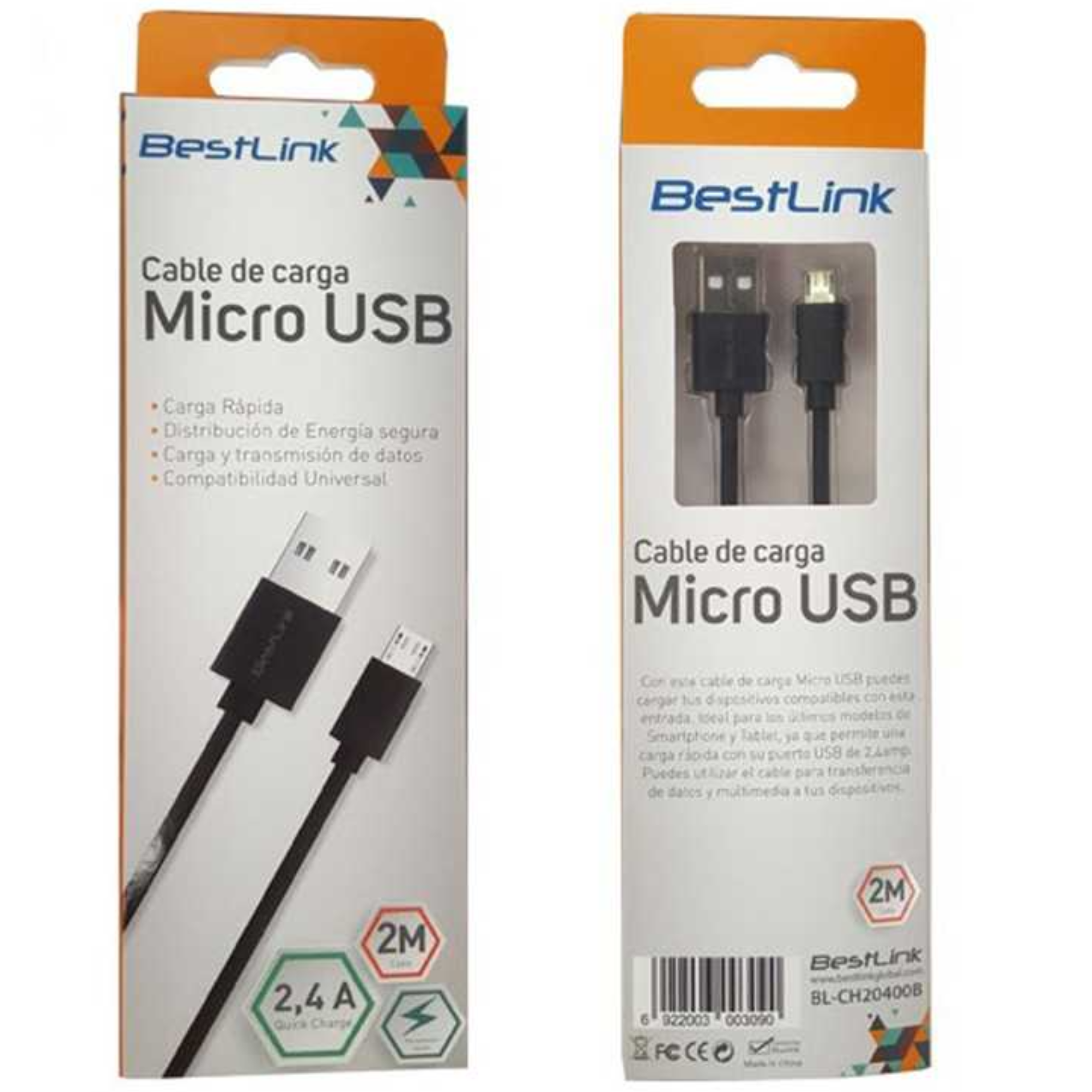 Cable de Carga Micro USB Negro 2MTS-2