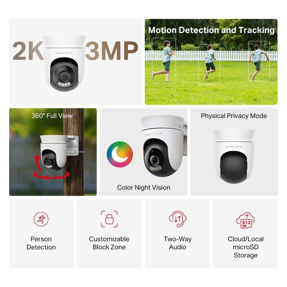 C mara Exterior WiFi Mercusys MC510 2K 3MP Motorizada-7