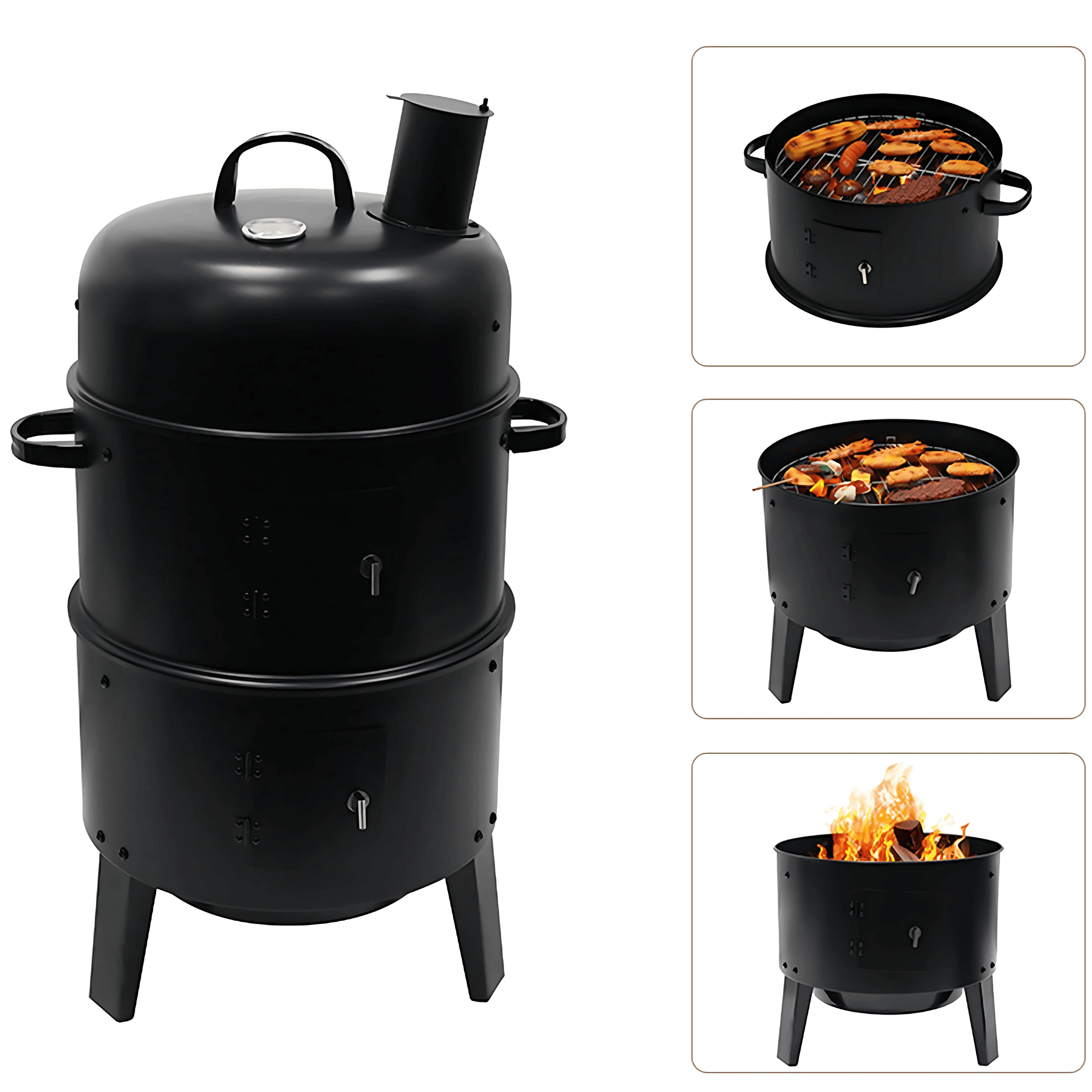 Asador Parrilla Ahumador Multifuncional 3 en 1 Carb n-3